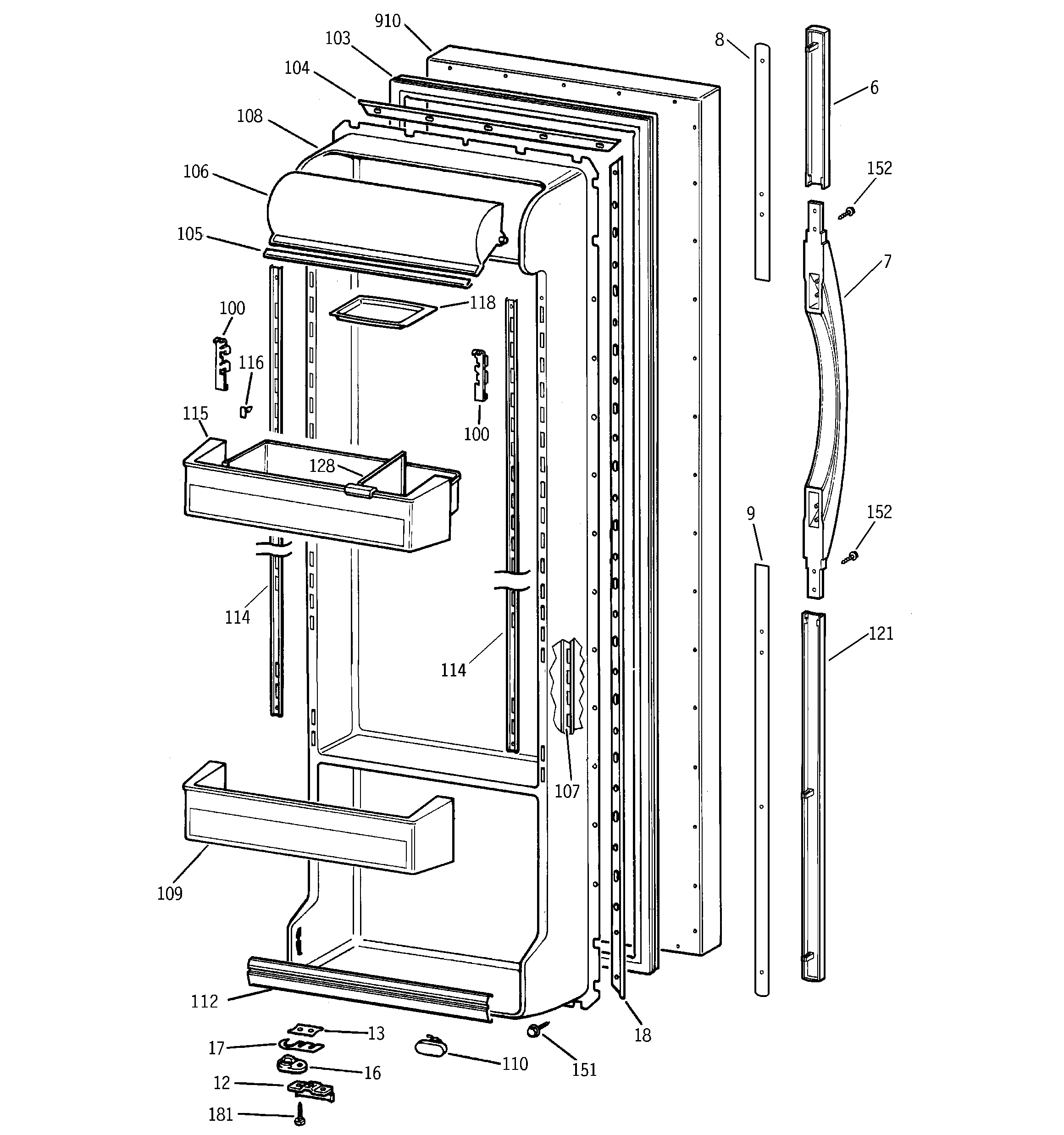 GE TFX25PABGWW fresh food door diagram