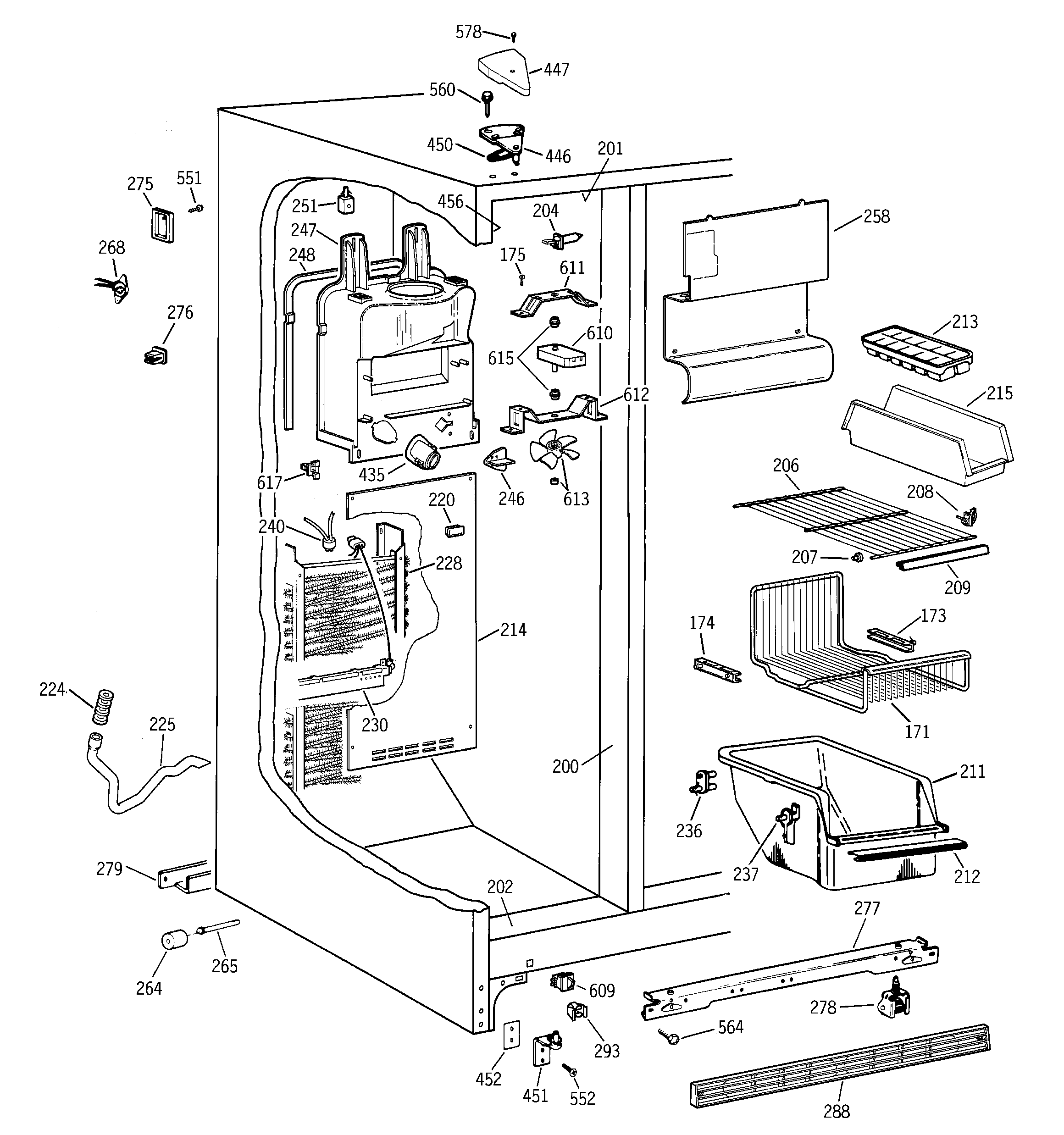 GE TFX25PABGWW freezer section diagram
