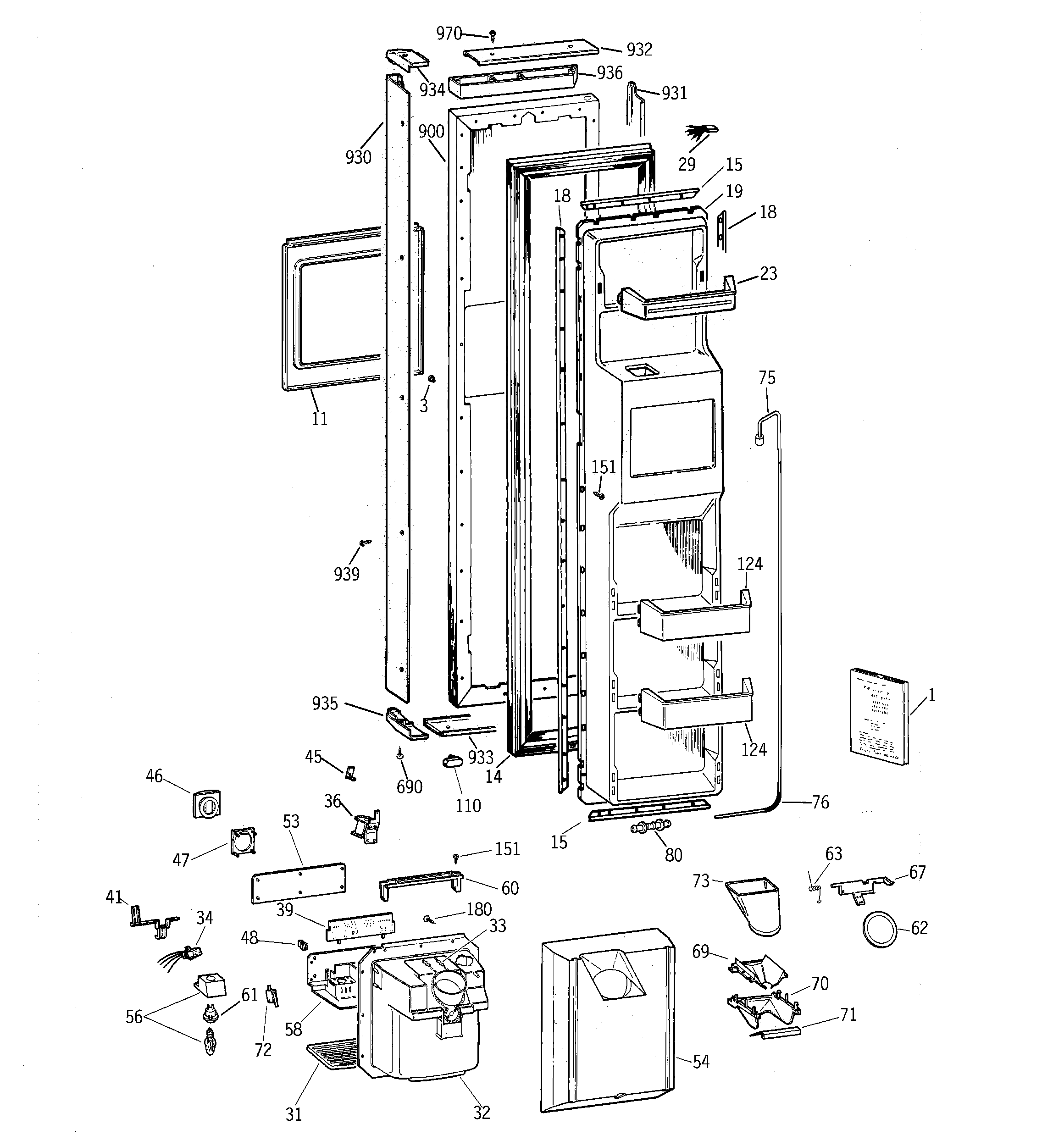 GE TPX21BRBGBB freezer door diagram