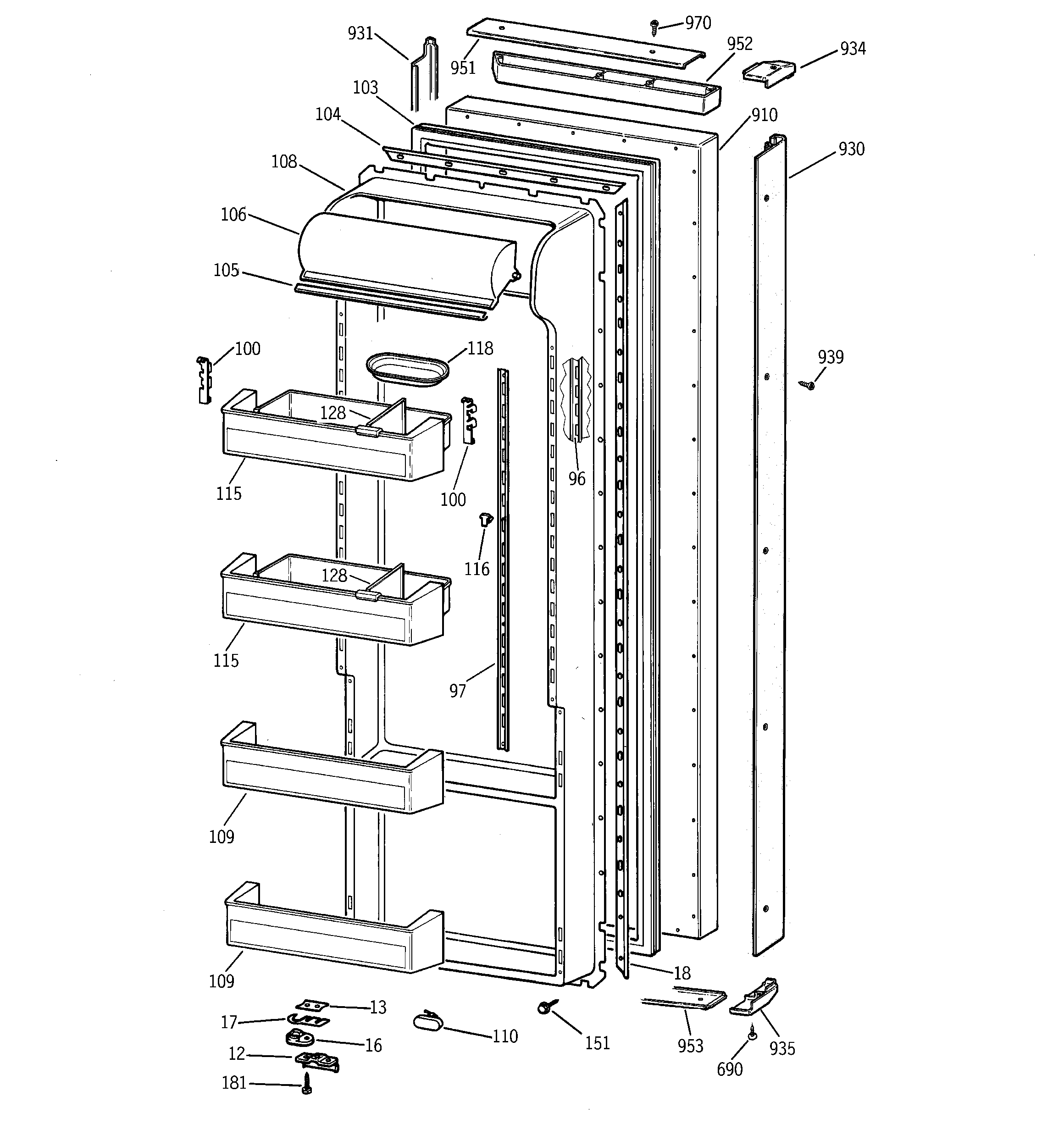 GE TPX21BRBGBB fresh food door diagram