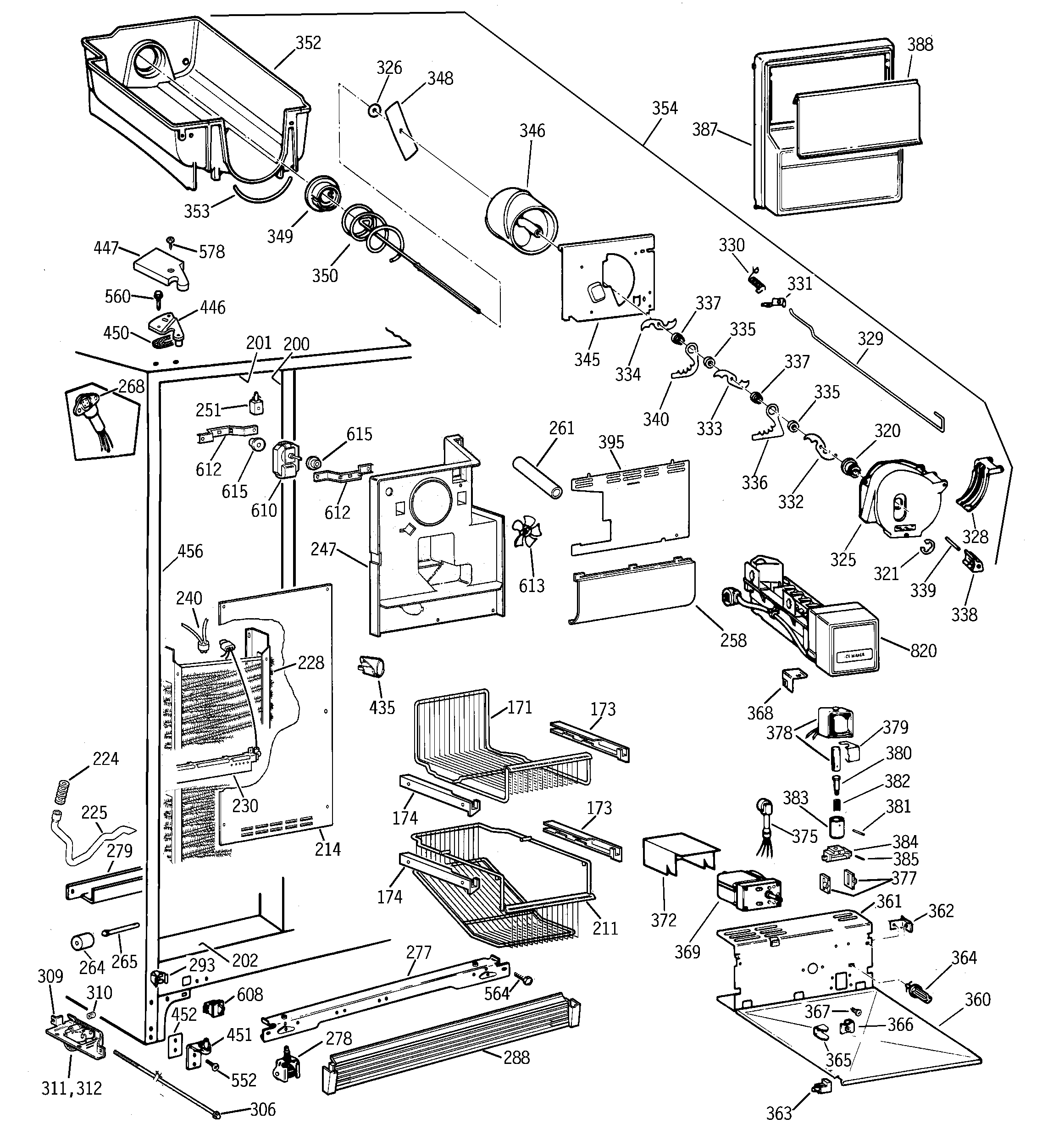 GE TPX21BRBGBB freezer section diagram