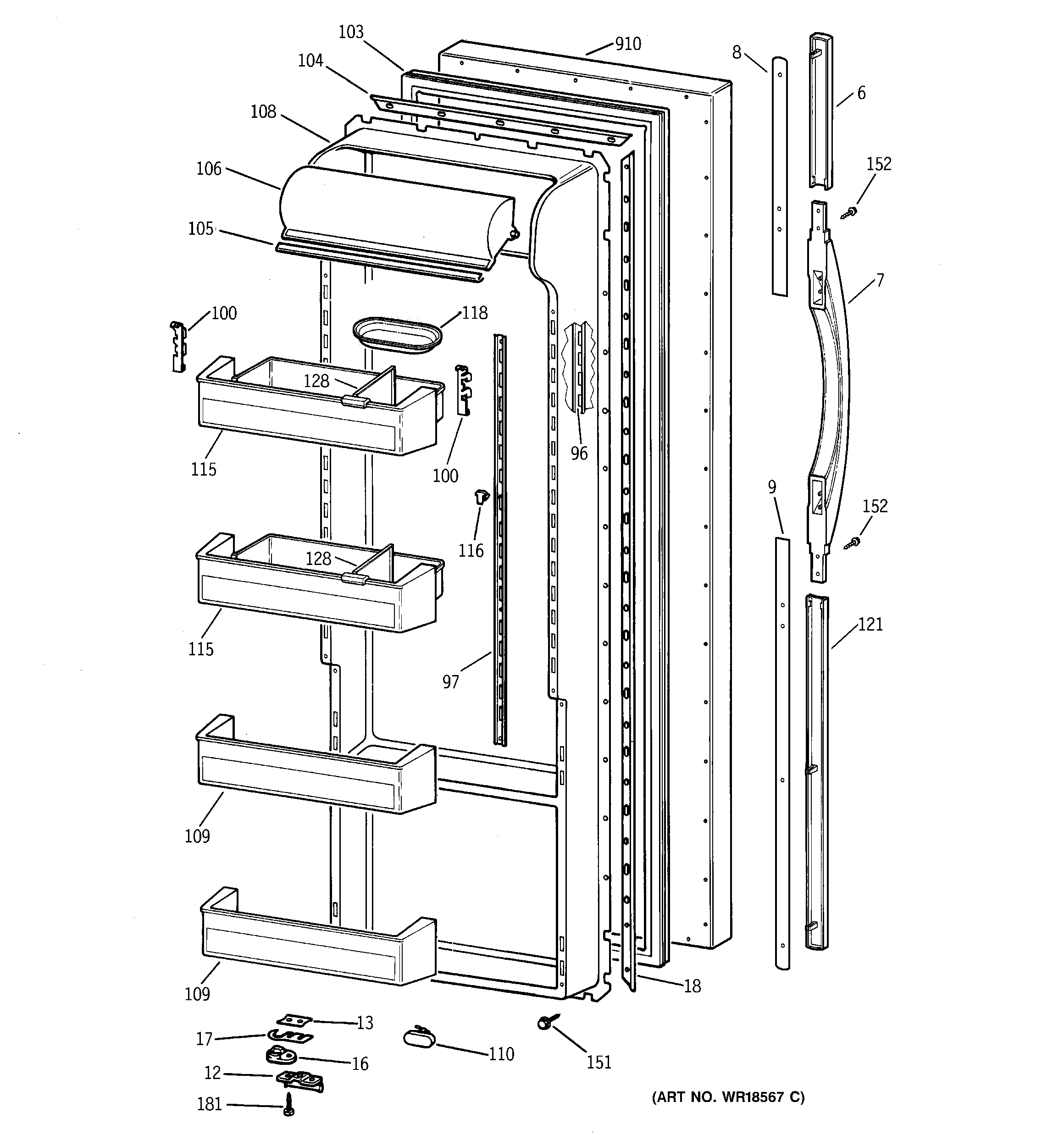 GE TPX21PRBGBB fresh food door diagram
