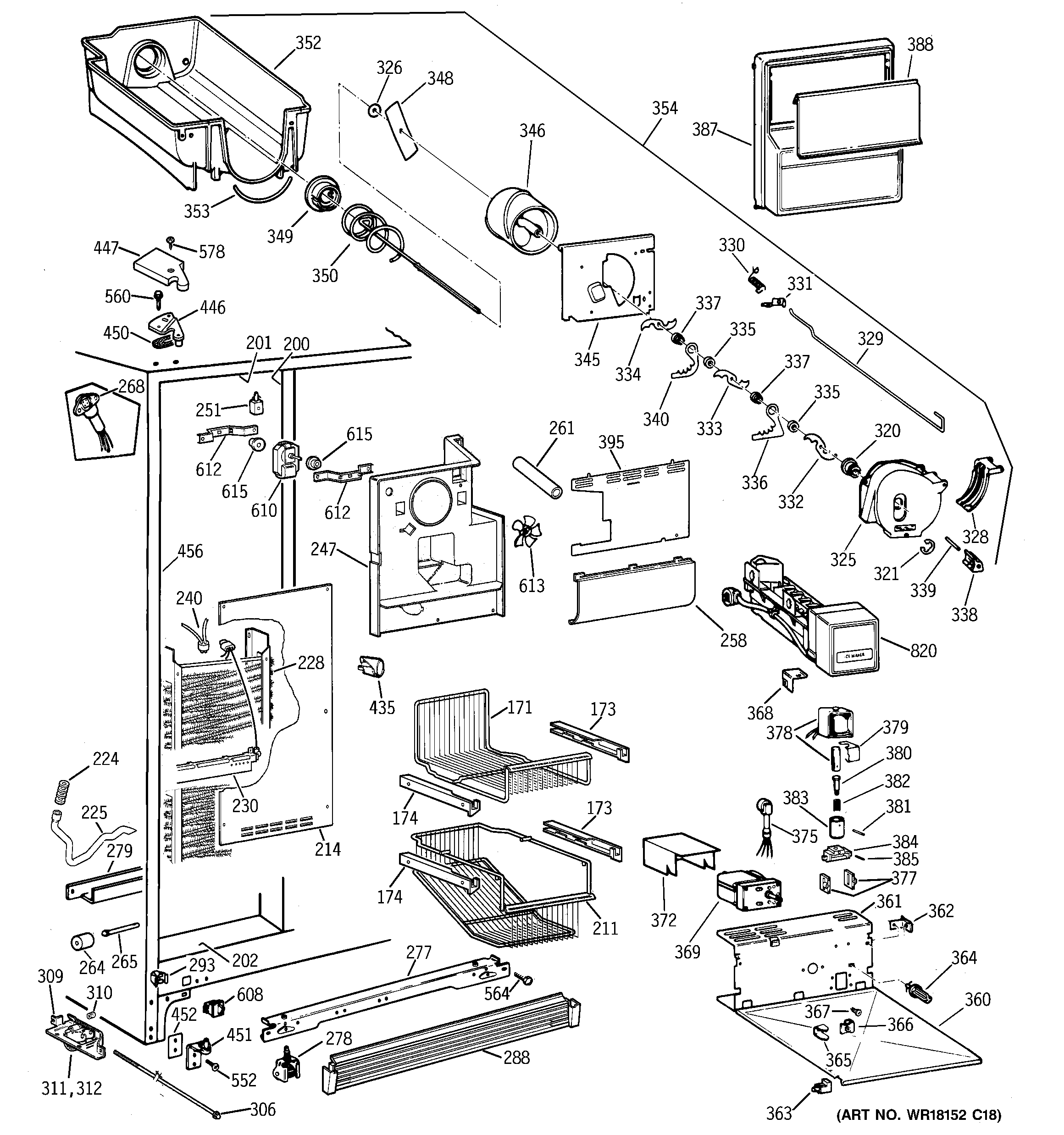 GE TPX21PRBGBB freezer section diagram