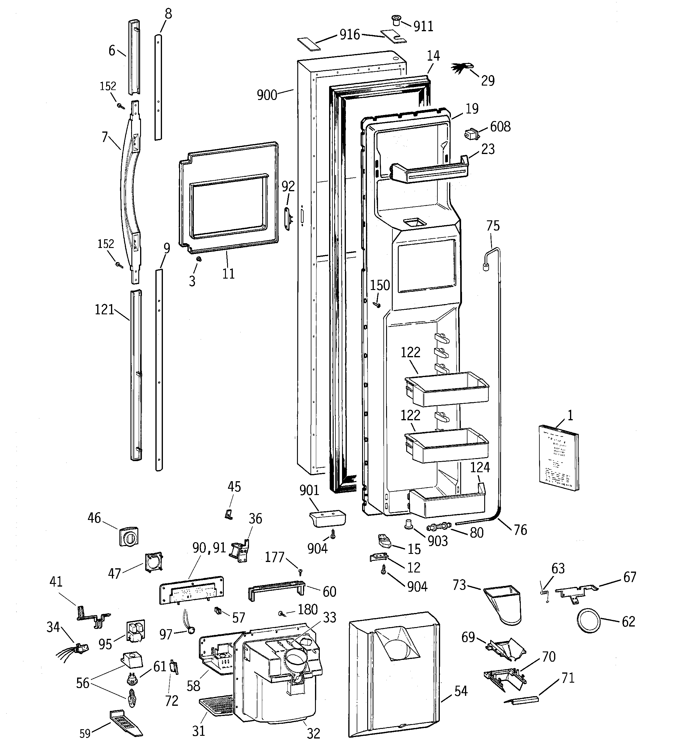GE TFG28PFCGWW freezer door diagram