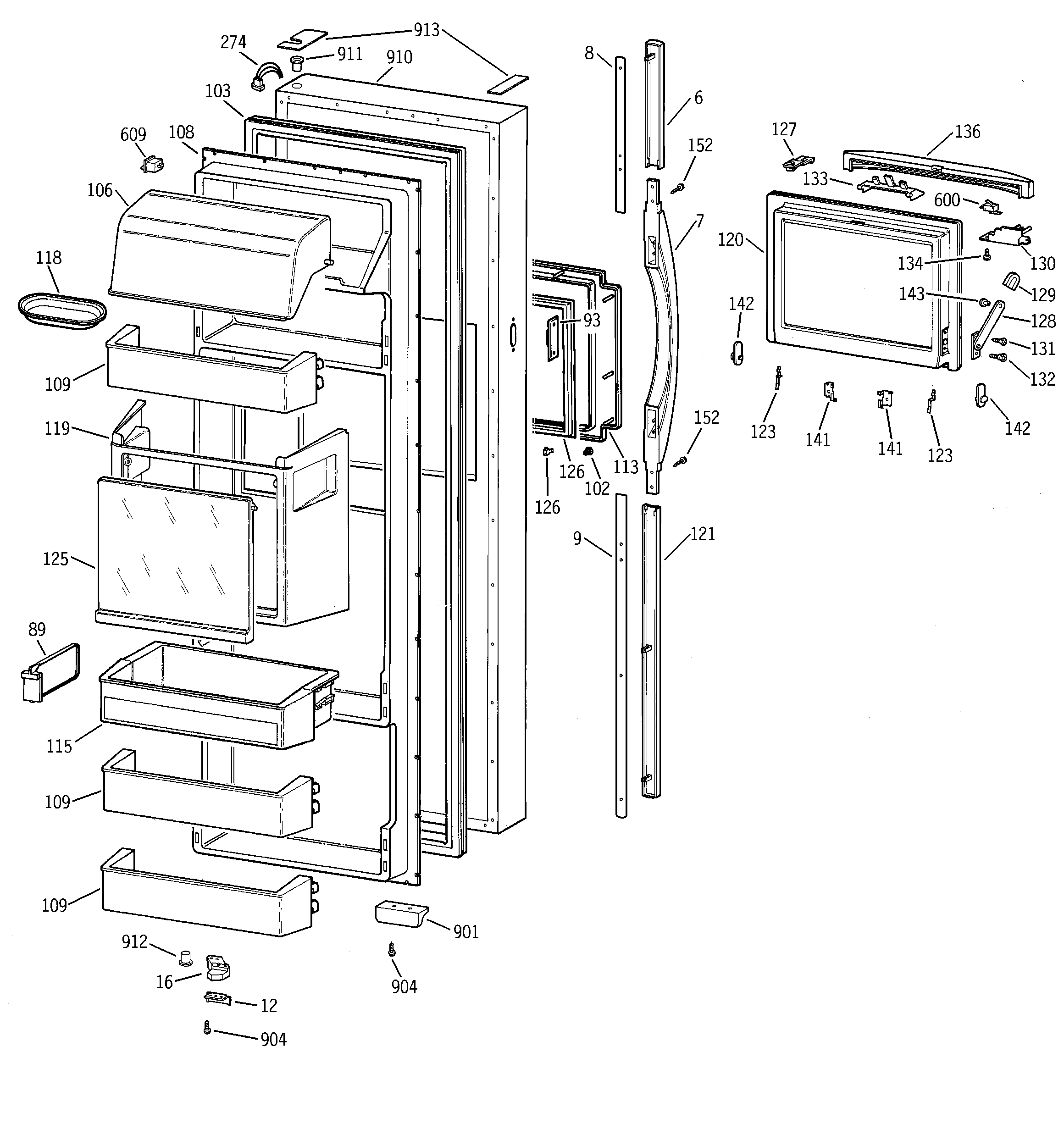 GE TFG28PFCGWW fresh food door diagram