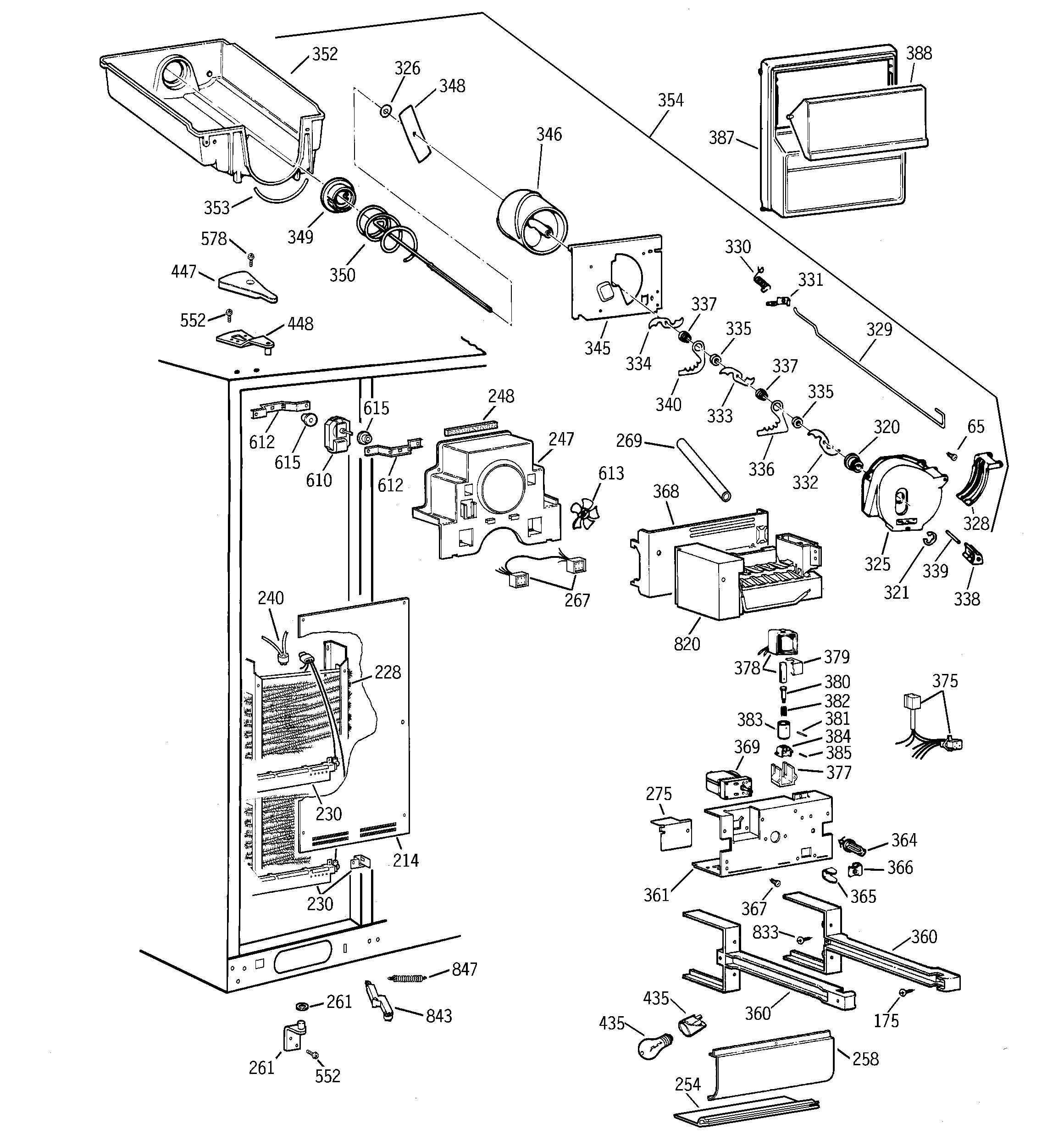 GE TFG28PFCGWW freezer section diagram