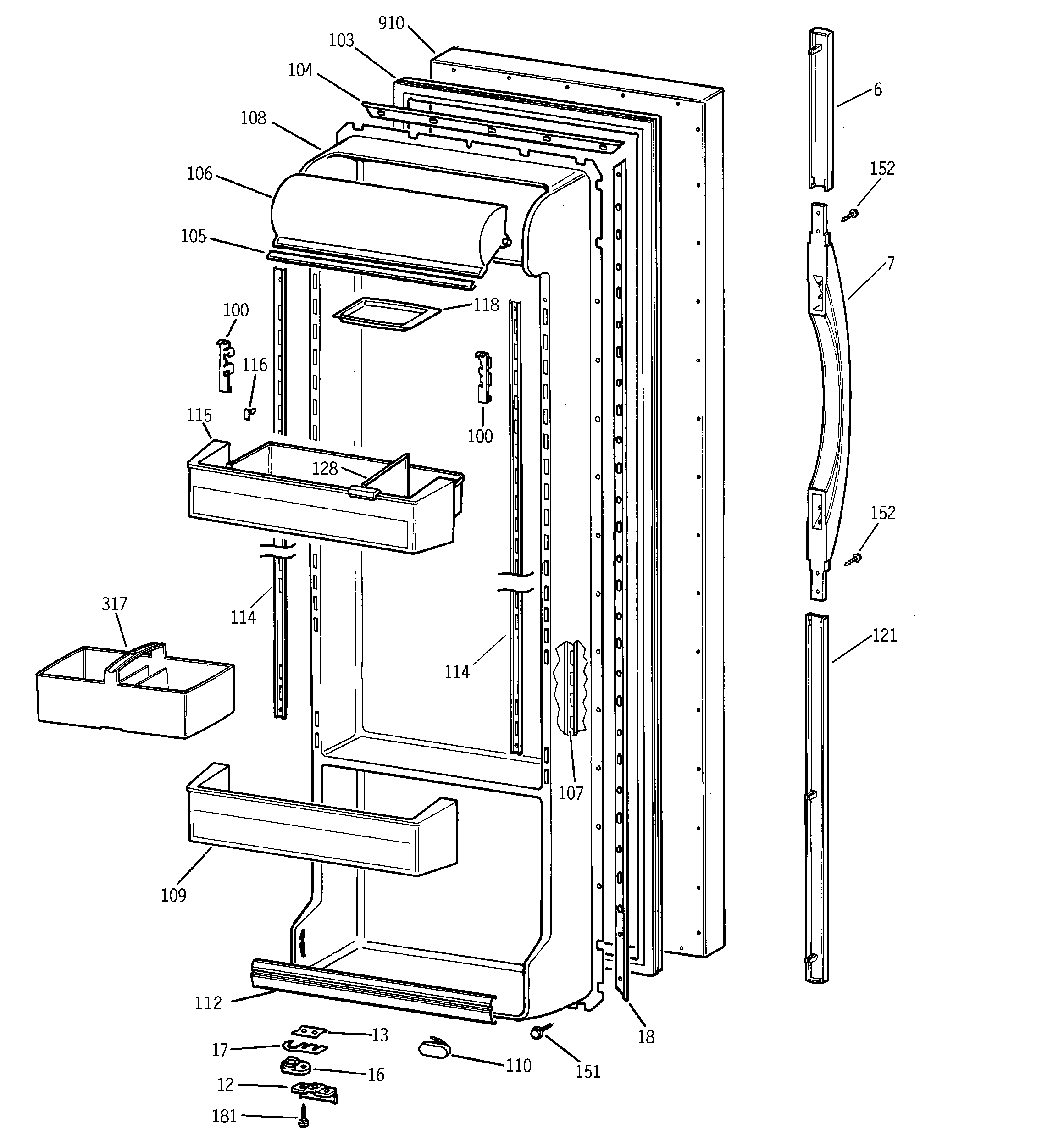 GE TFX25VPBGAA fresh food door diagram