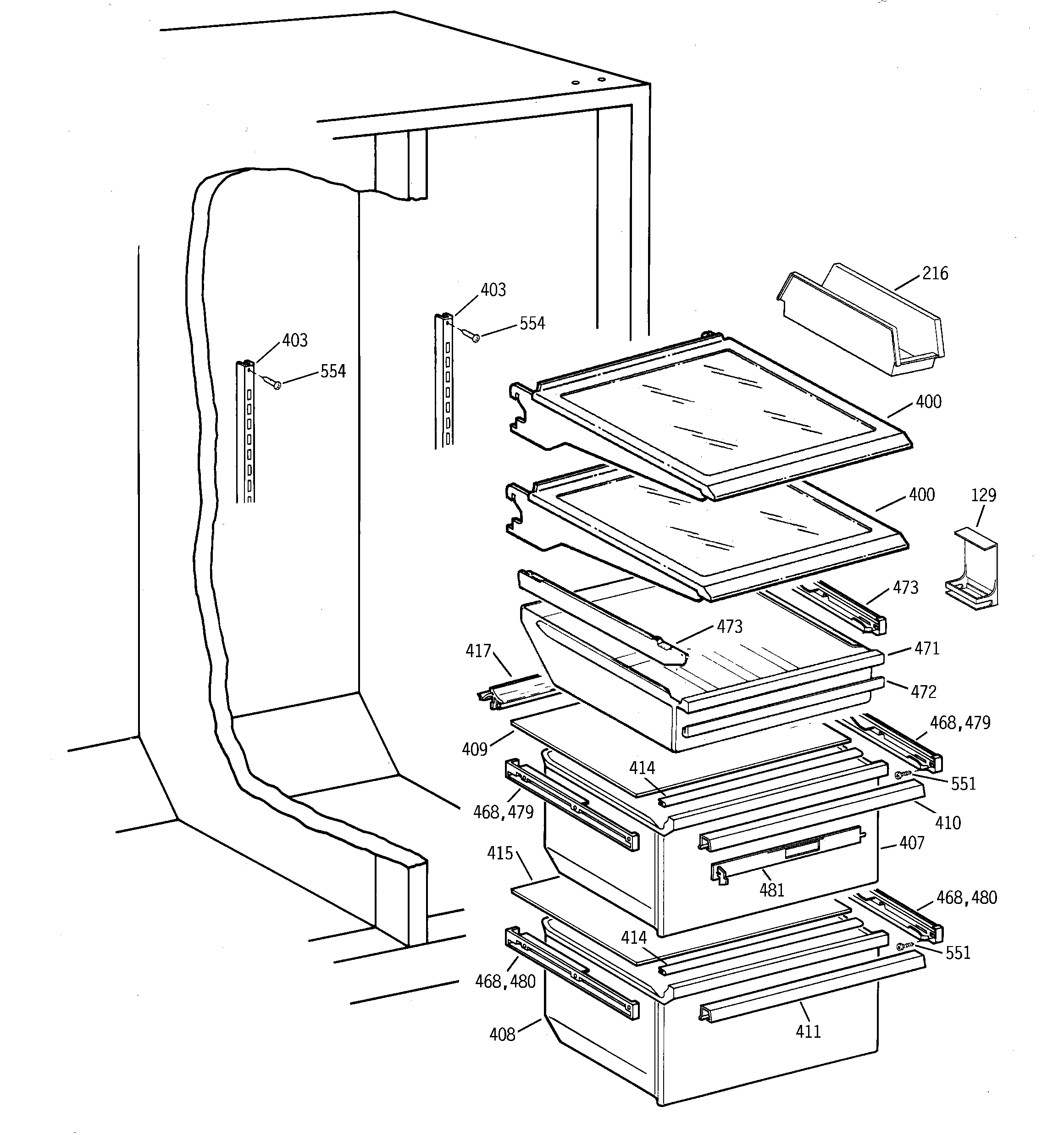 GE TFX25VPBGAA fresh food section diagram