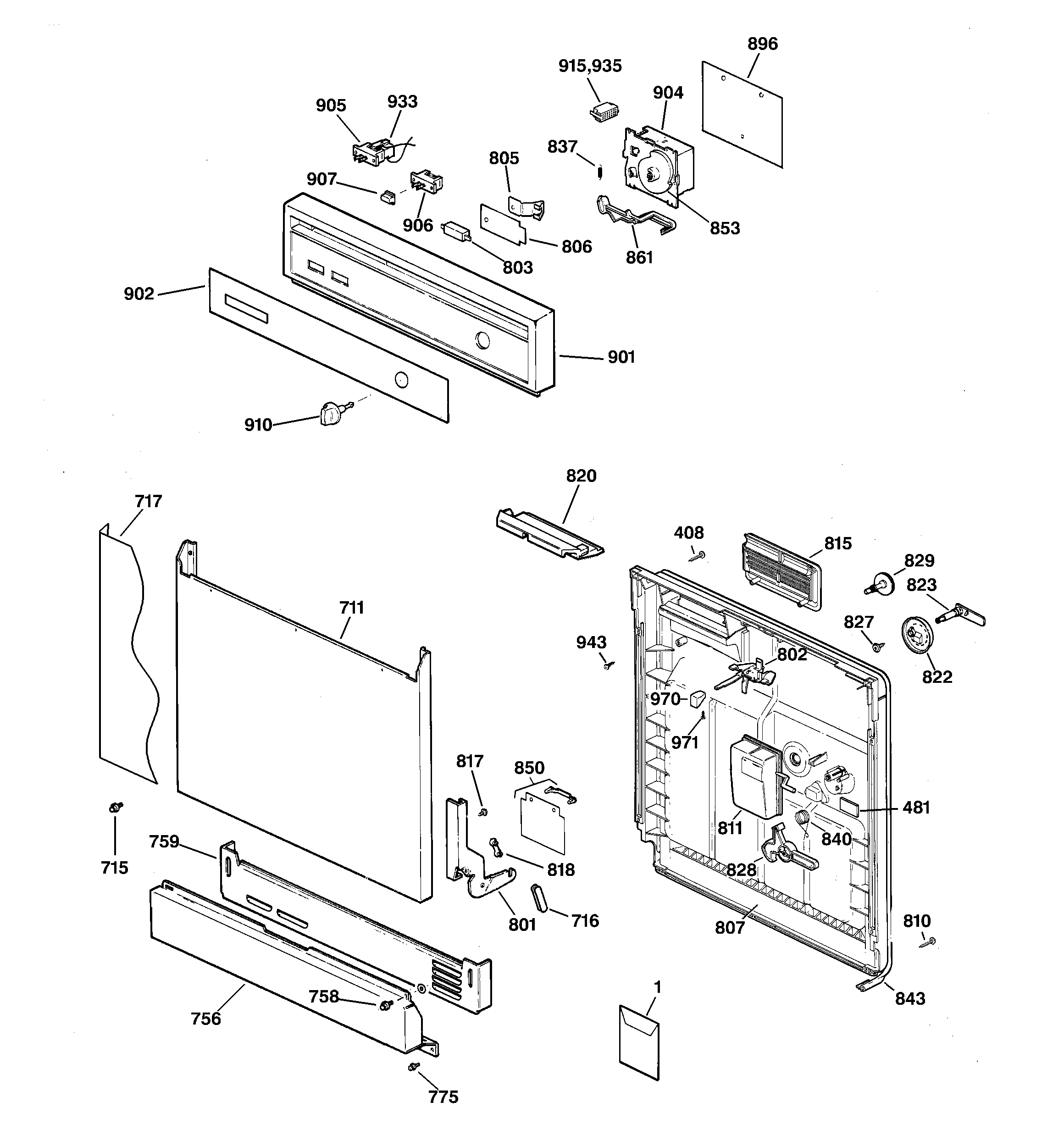 GE GSD2200Z07WH escutcheon & door assembly diagram