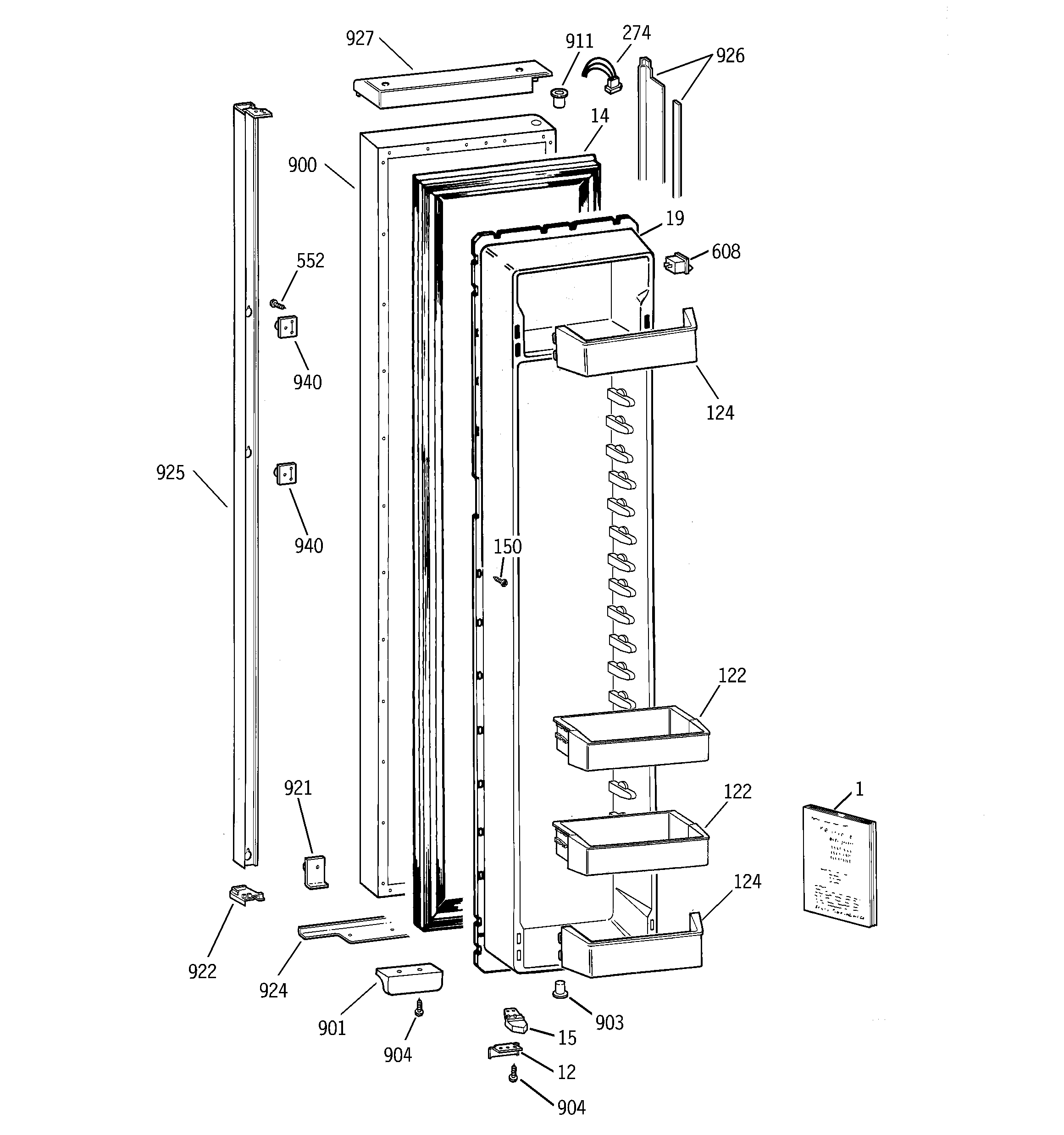 GE TPX24BIBGBB freezer door diagram