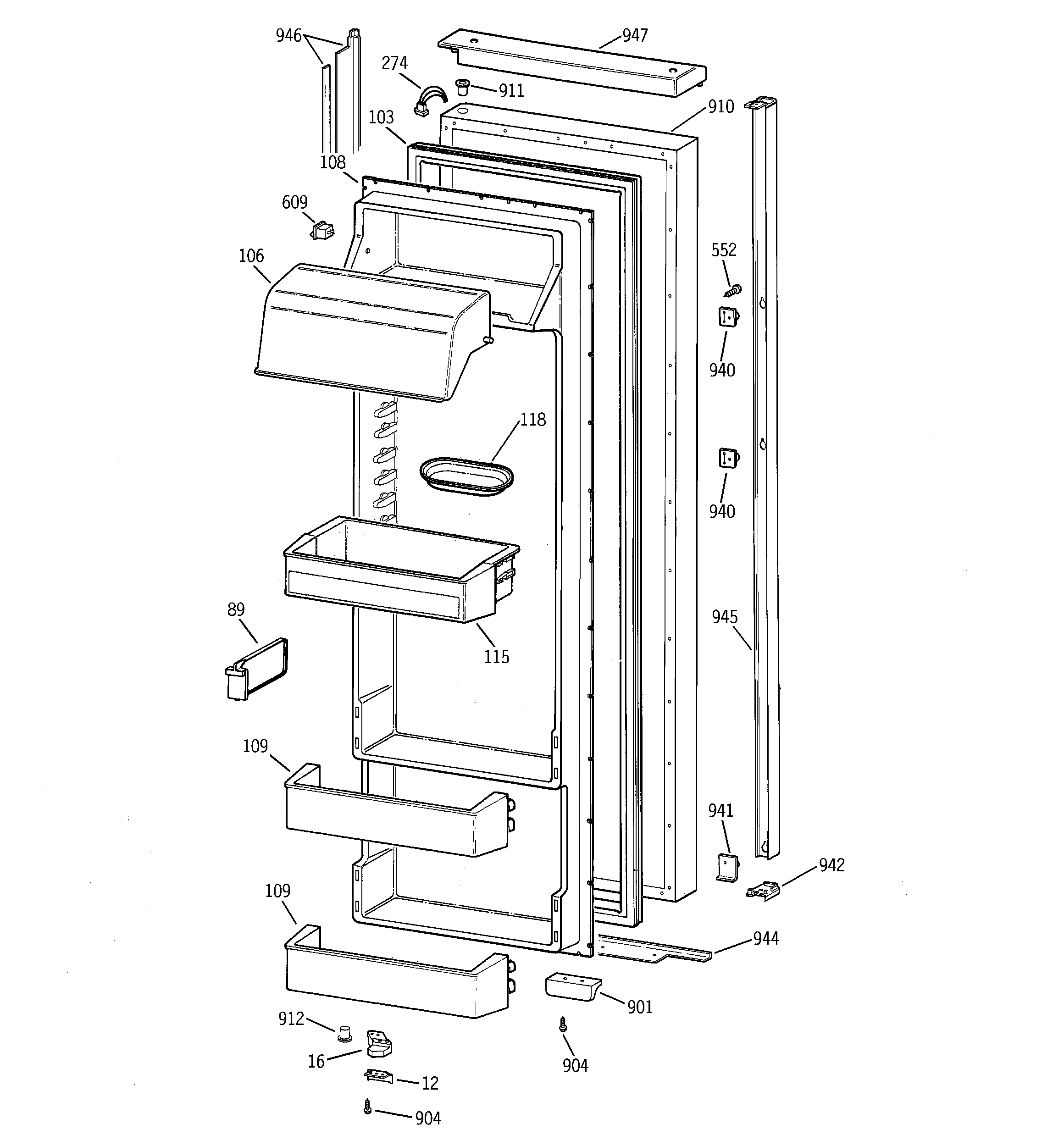 GE TPX24BIBGBB fresh food door diagram