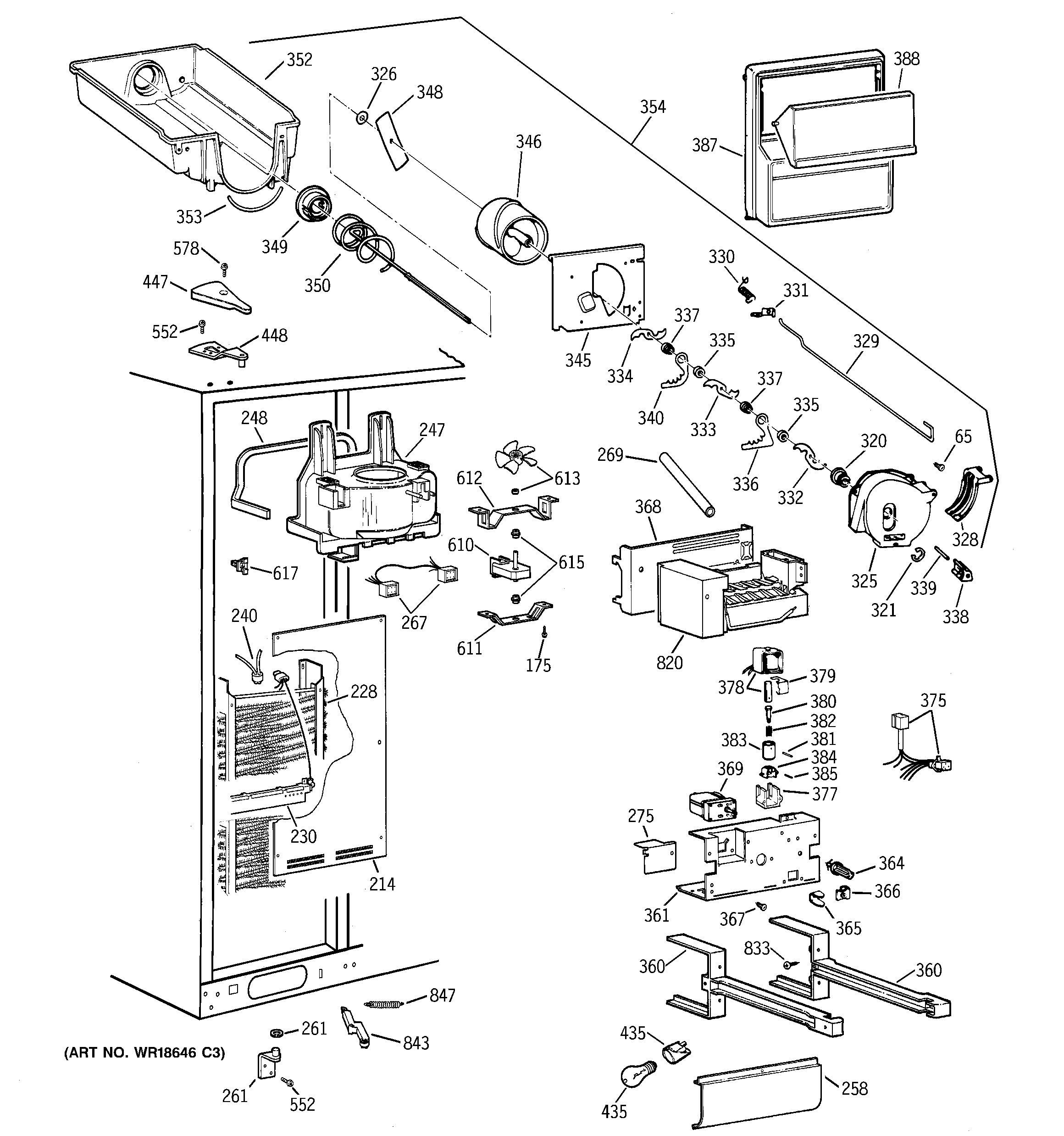GE TPX24BPBGWW freezer section diagram