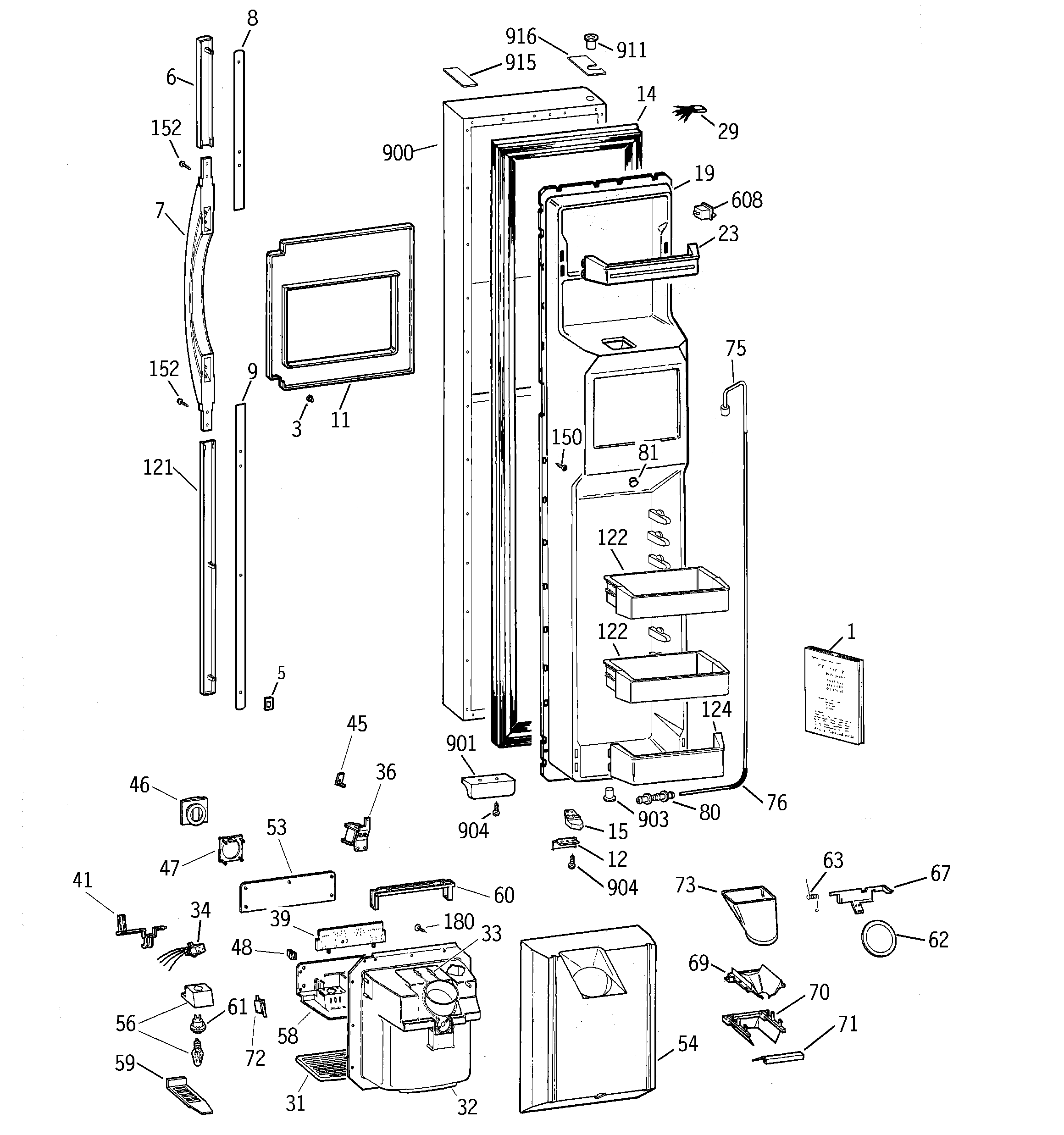 GE TFG28PRCGWW freezer door diagram