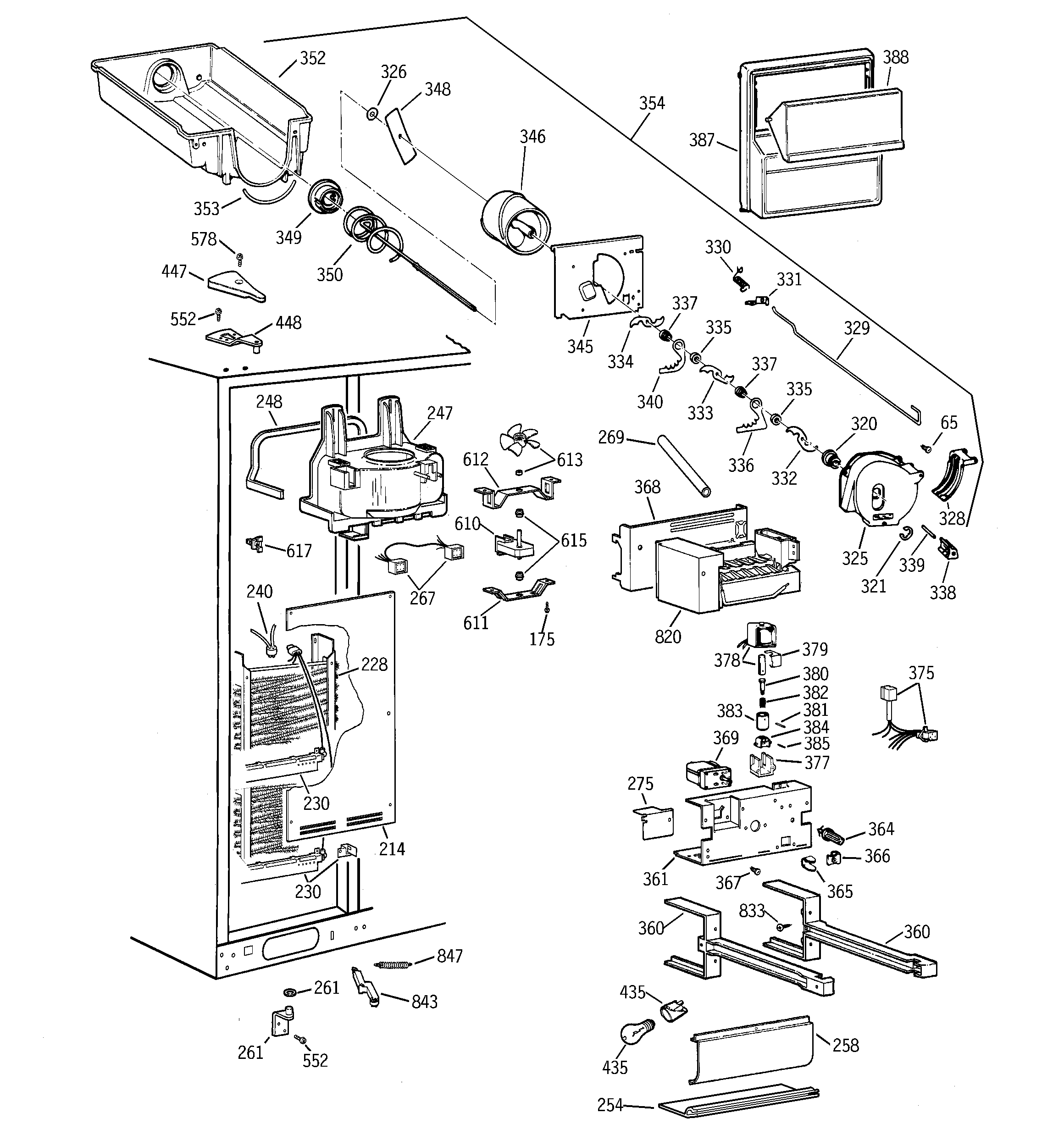 GE TFG28PRCGWW freezer section diagram