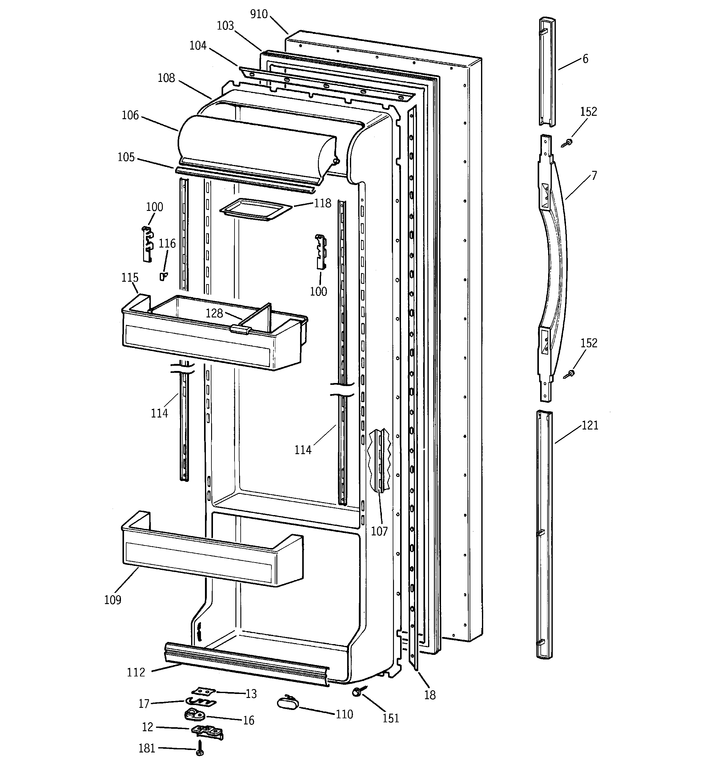 GE TFX25QRCGWW fresh food door diagram