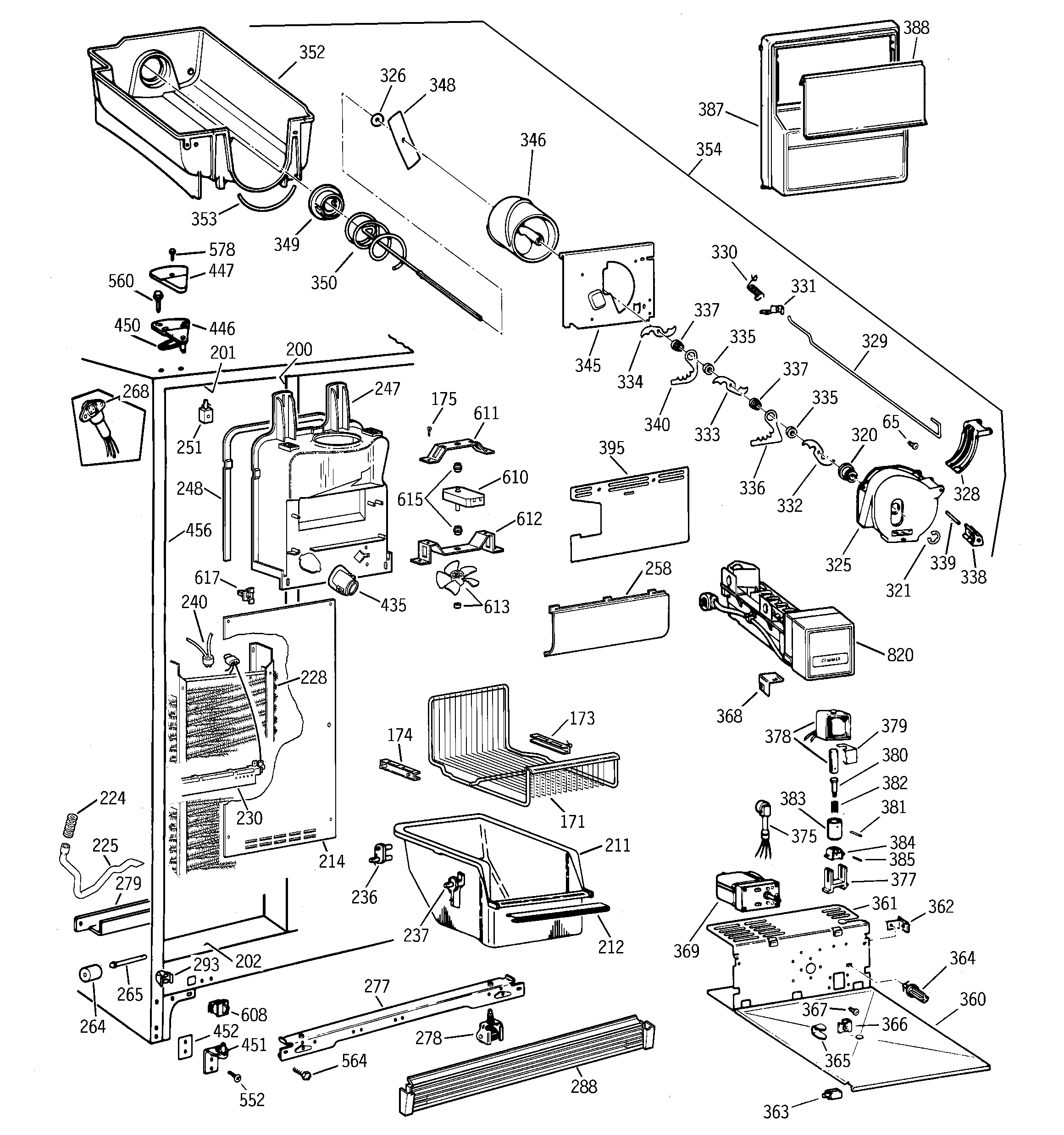 GE TFX25PRBGWW freezer section diagram