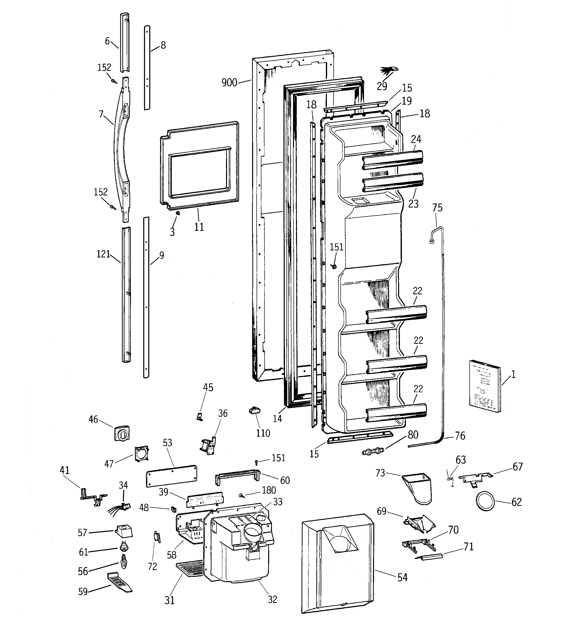 GE TFZ22PRBGBB freezer door diagram