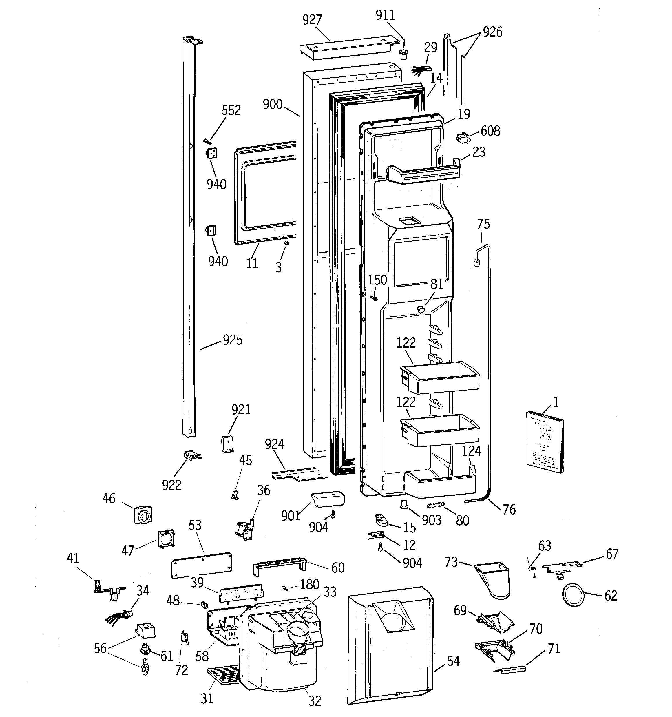GE TPX24BRBGBB freezer door diagram