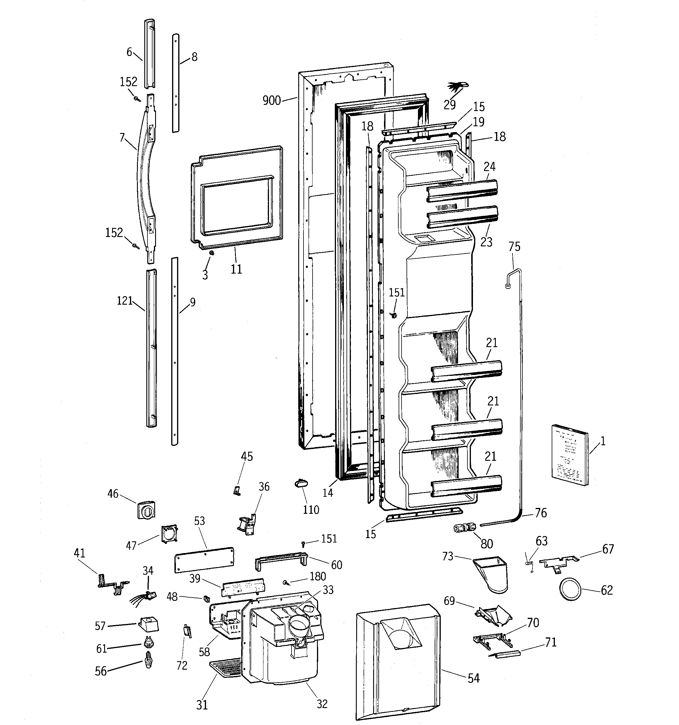 GE TFM22PRBGWW freezer door diagram