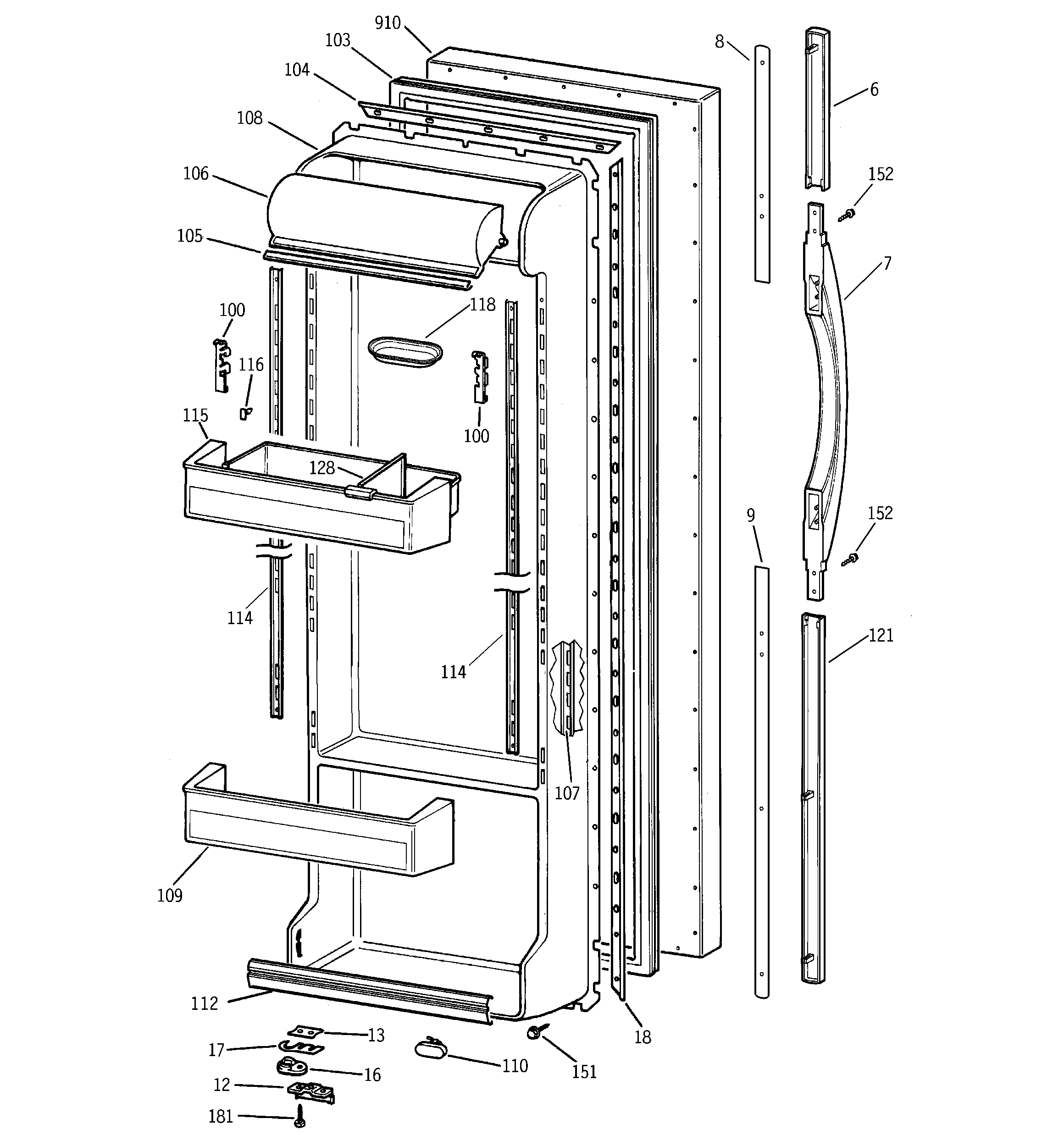 GE TFM22PRBGWW fresh food door diagram