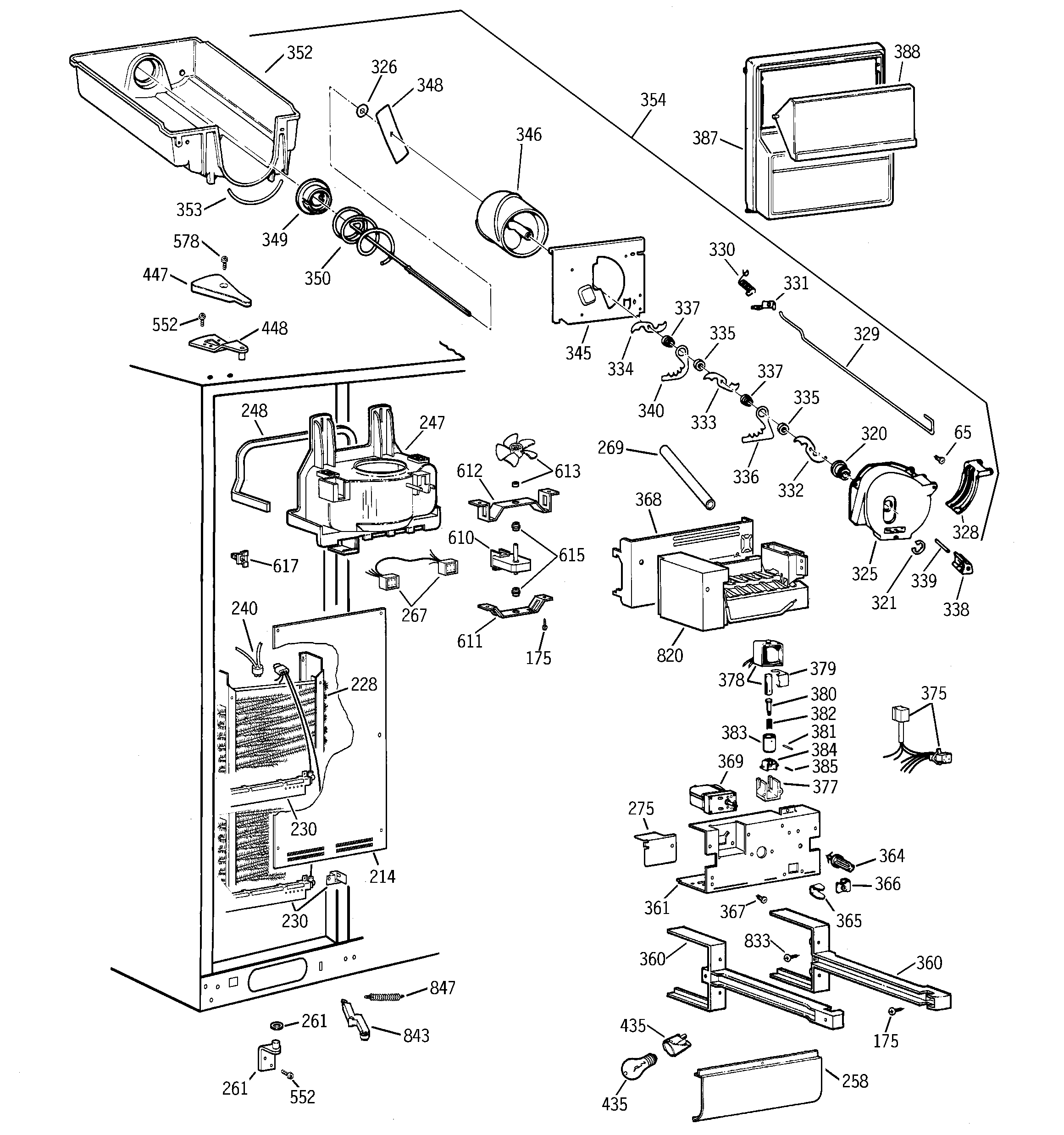 GE TFM28PFBGWW freezer section diagram