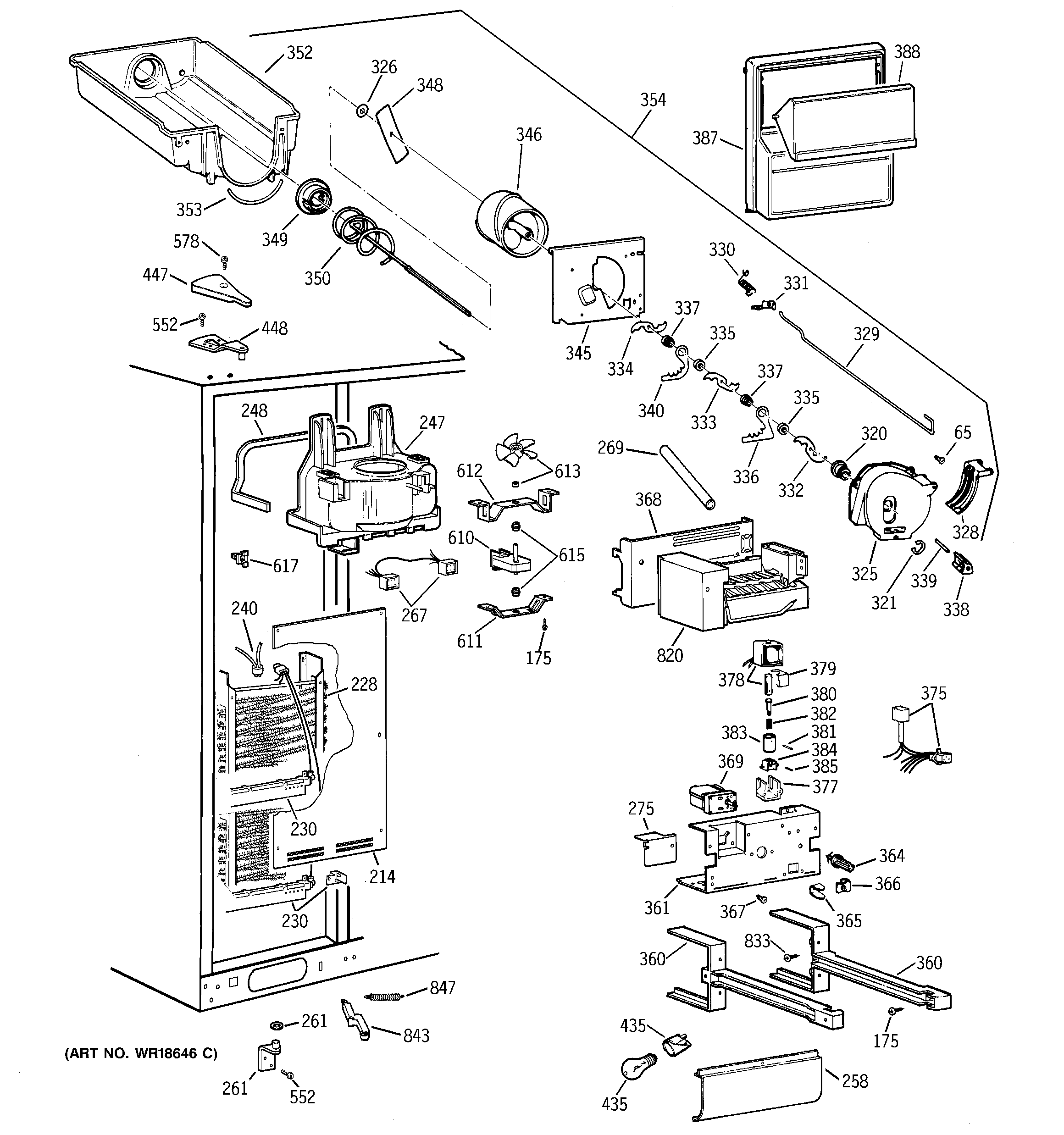 GE TFM30PBBGWW freezer section diagram