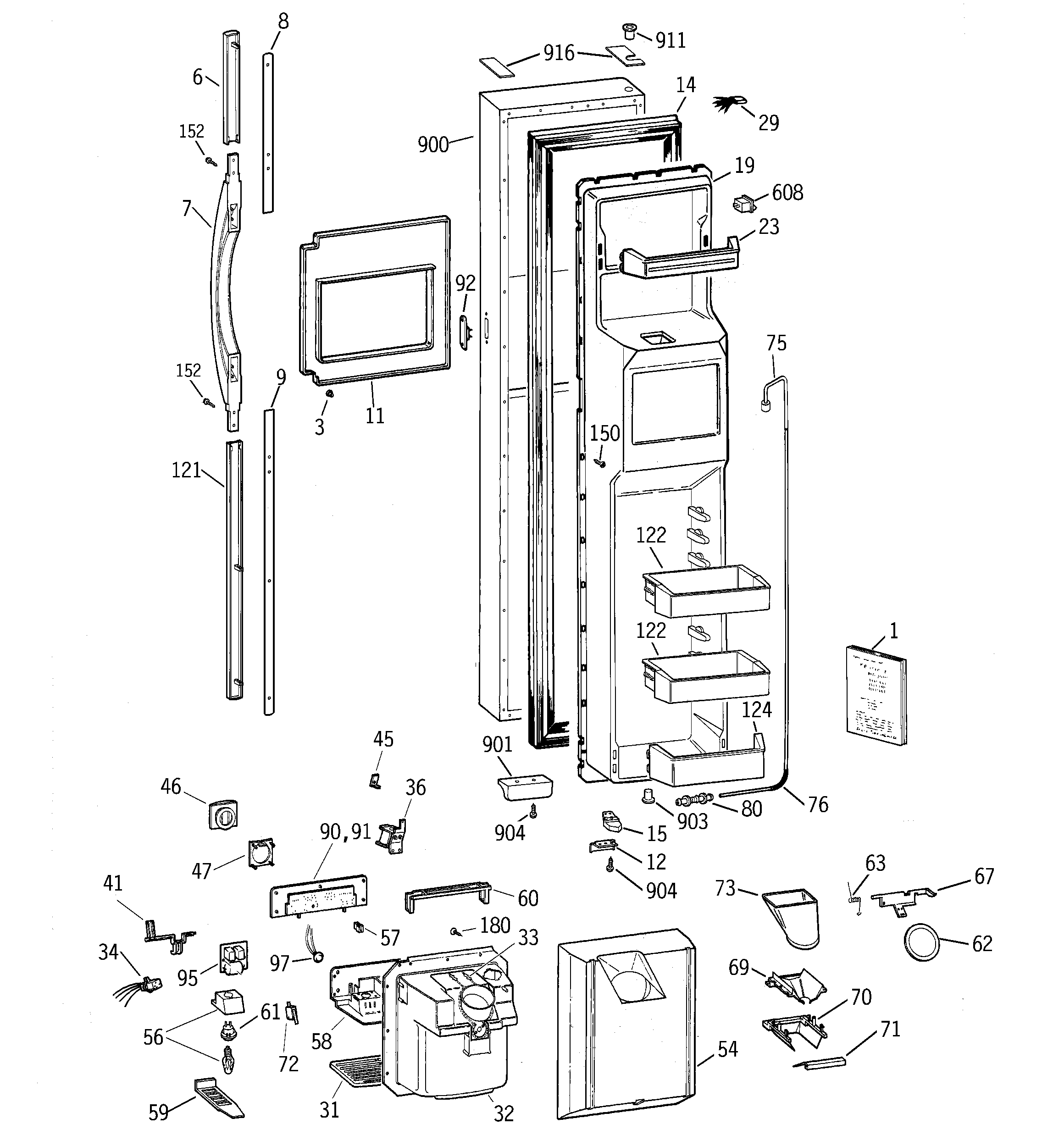 GE TPG24PFCGWW freezer door diagram