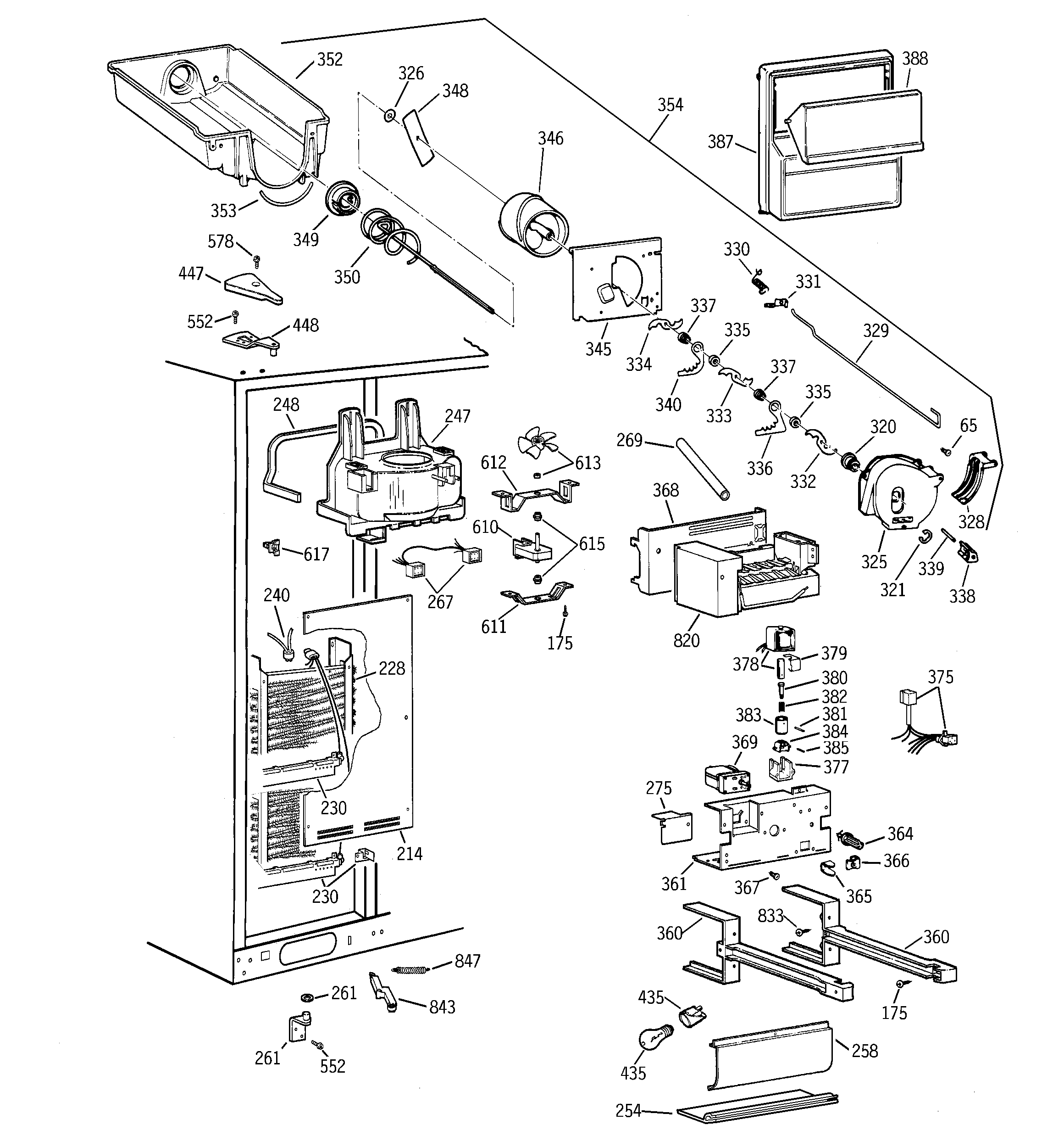 GE TPG24PFCGWW freezer section diagram