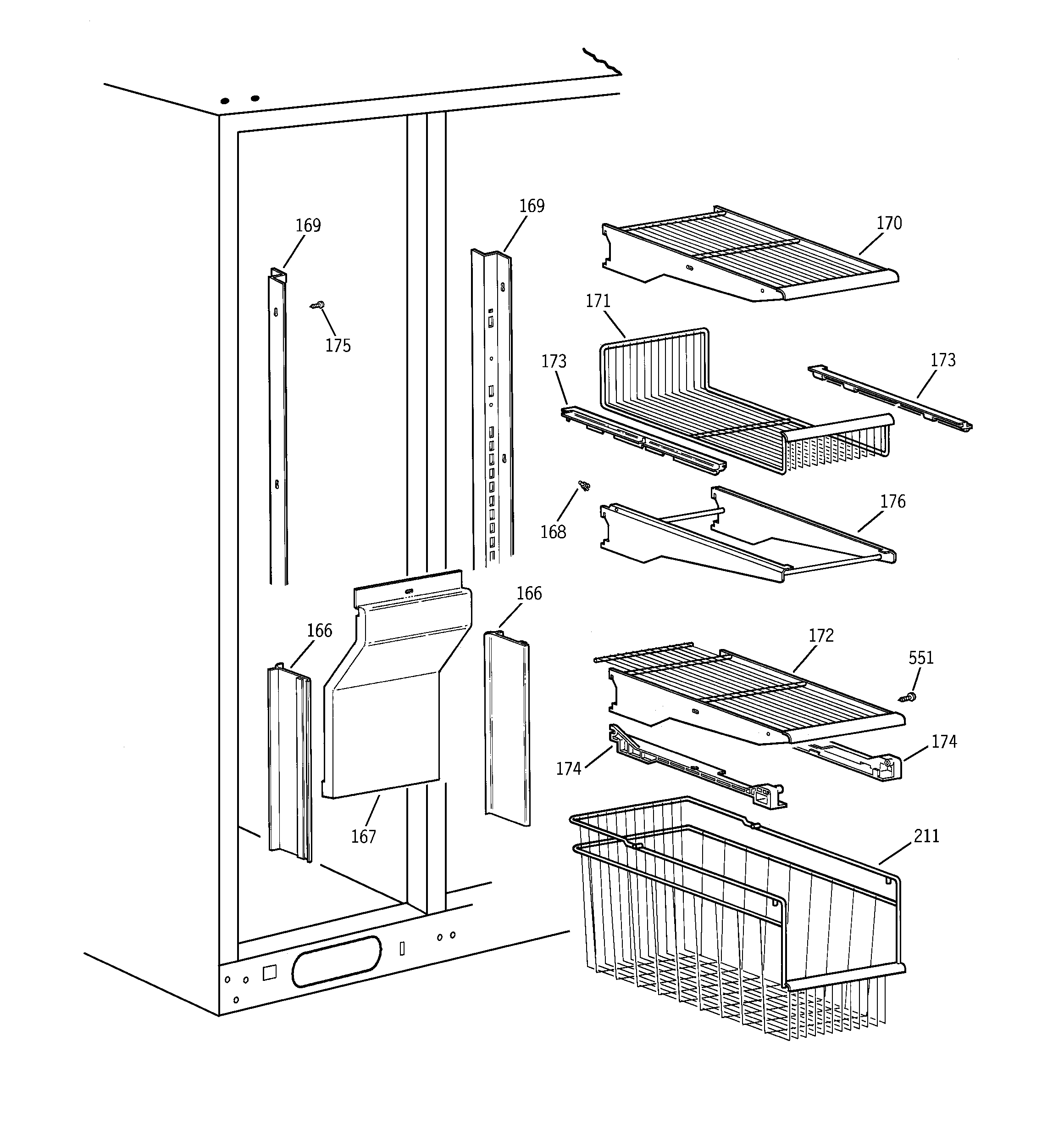 GE TPG24PFCGWW freezer shelves diagram