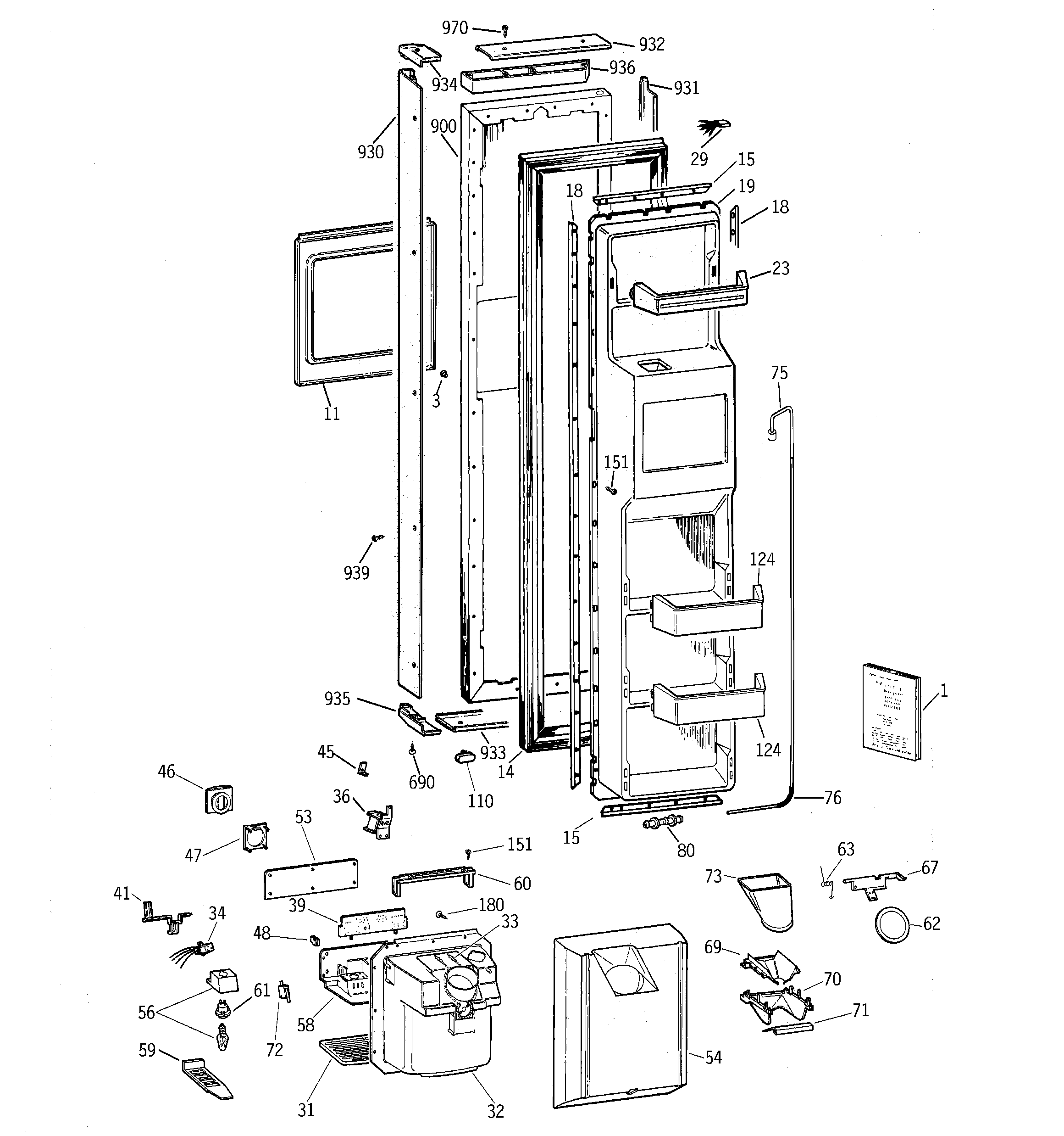 GE TPG21KRCGWH freezer door diagram
