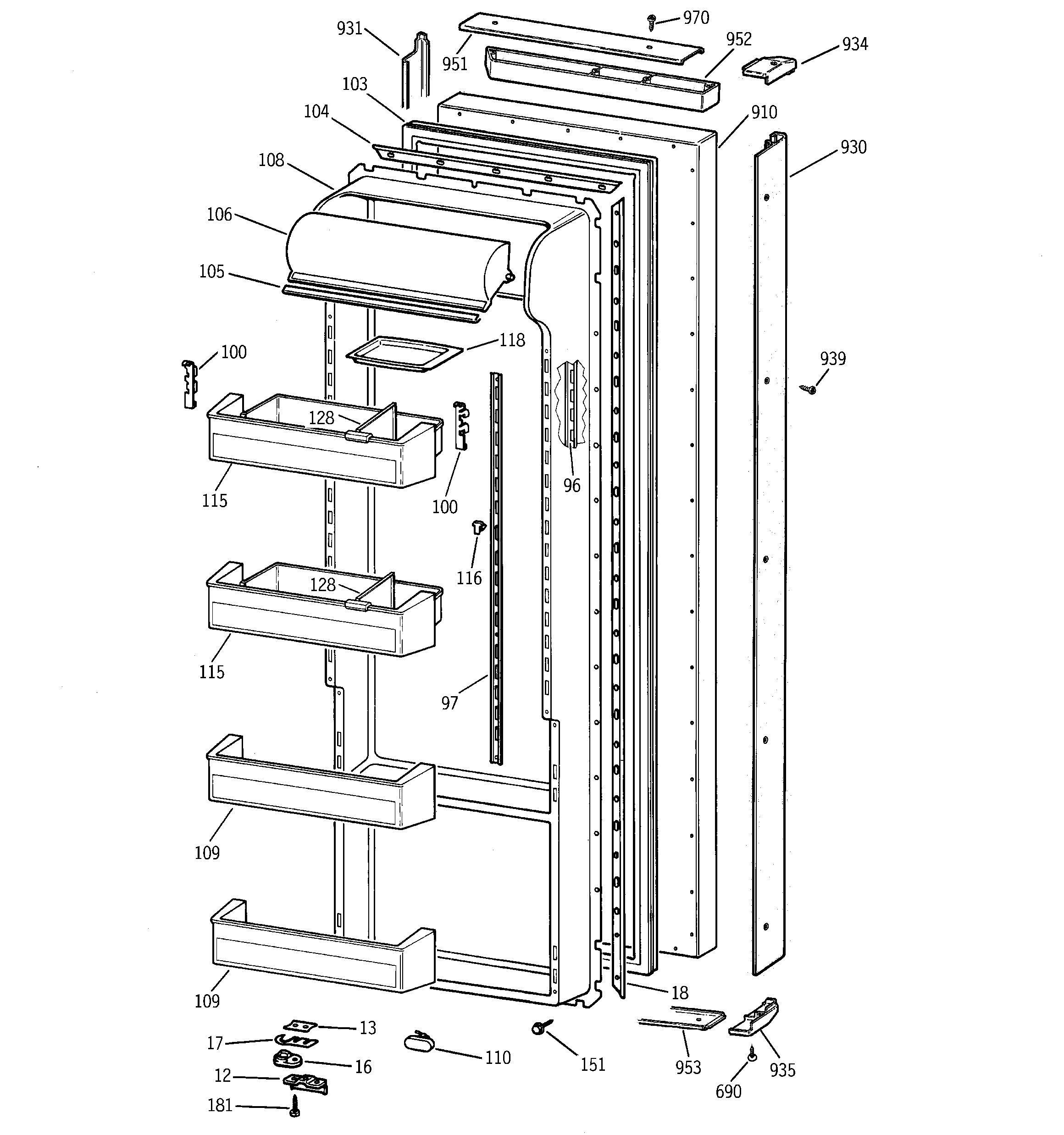 GE TPG21KRCGWH fresh food door diagram
