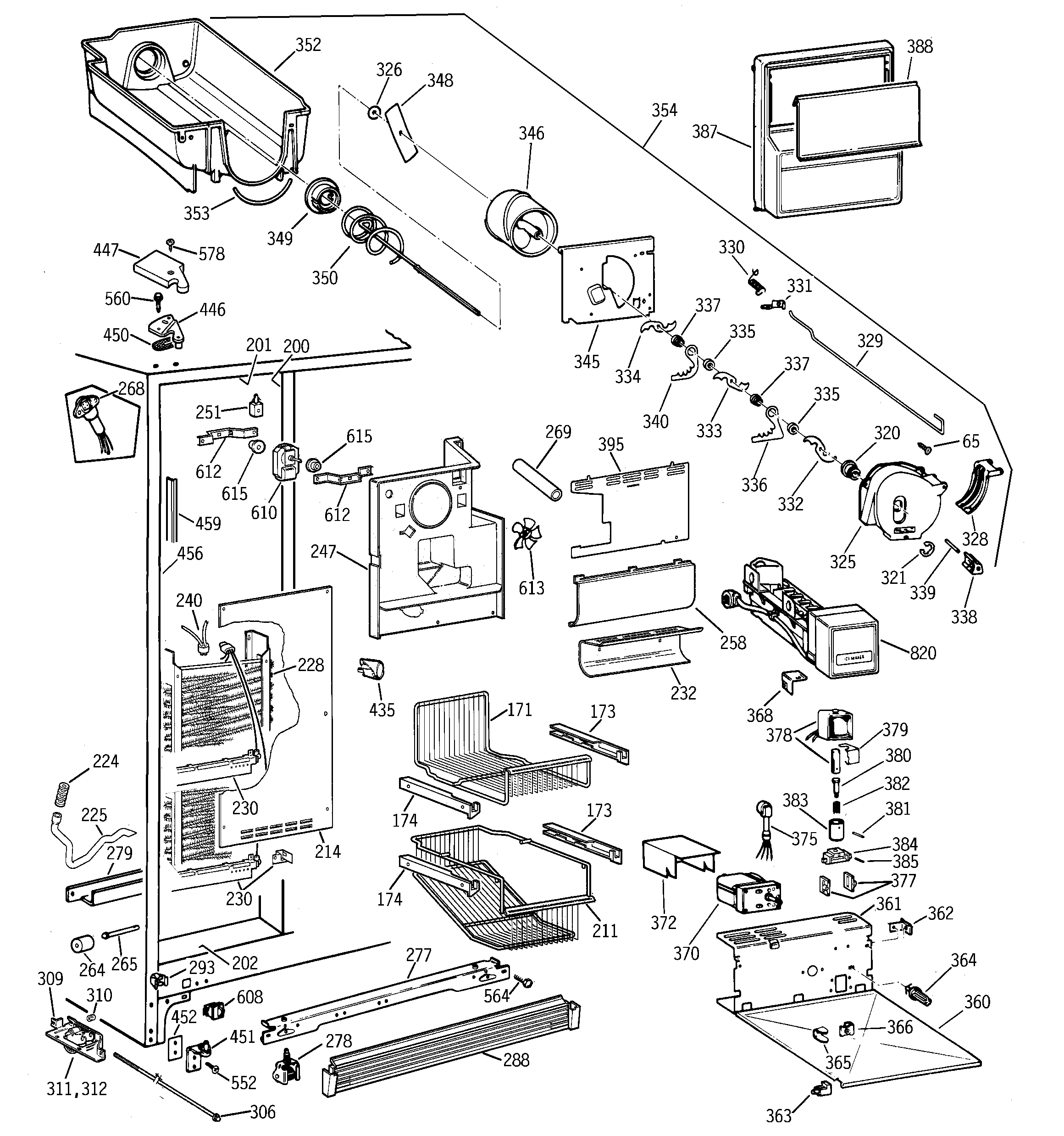 GE TPG21KRCGWH freezer section diagram