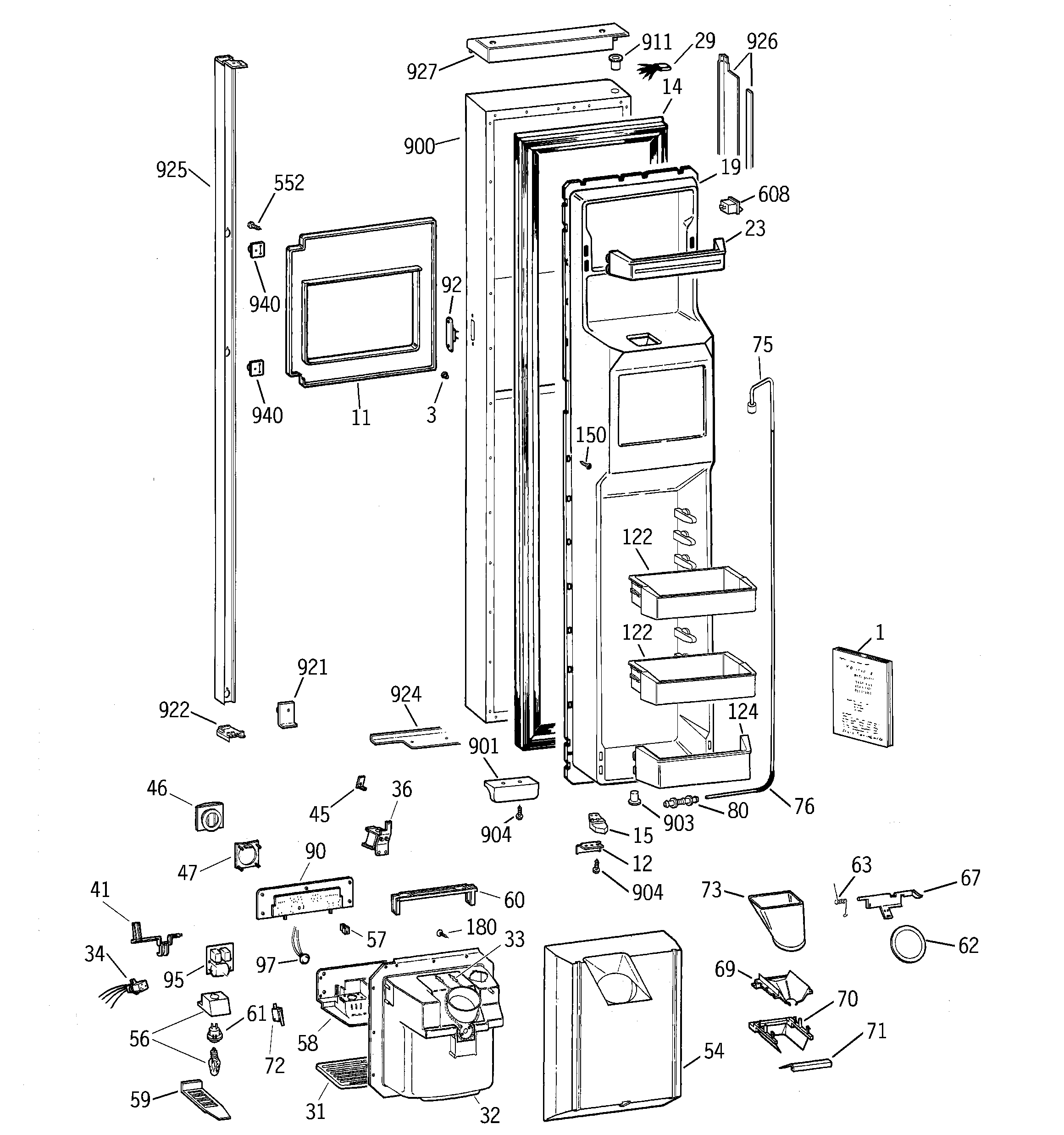 GE TPG24BFCGBB freezer door diagram