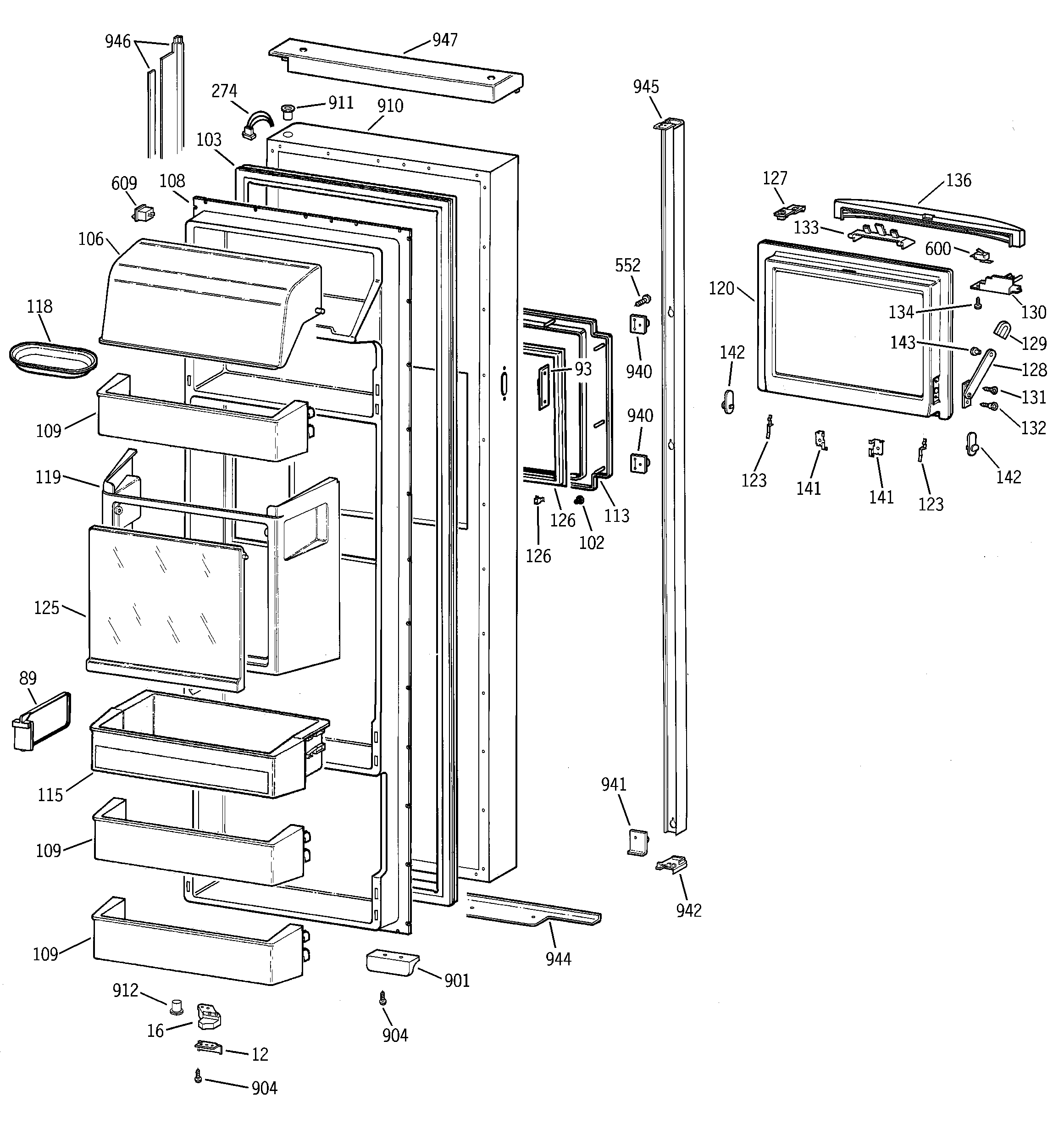 GE TPG24BFCGBB fresh food door diagram