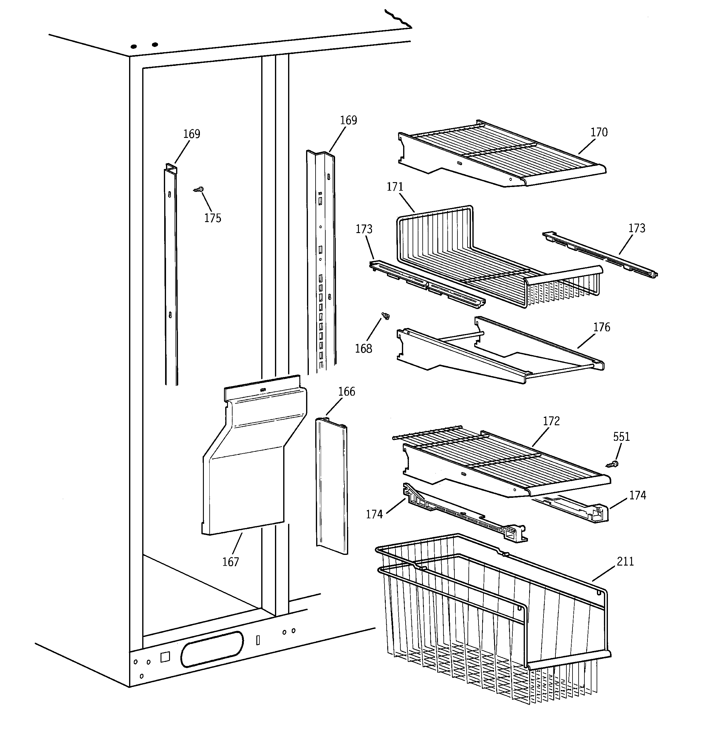 GE TPG24BFCGBB freezer shelves diagram