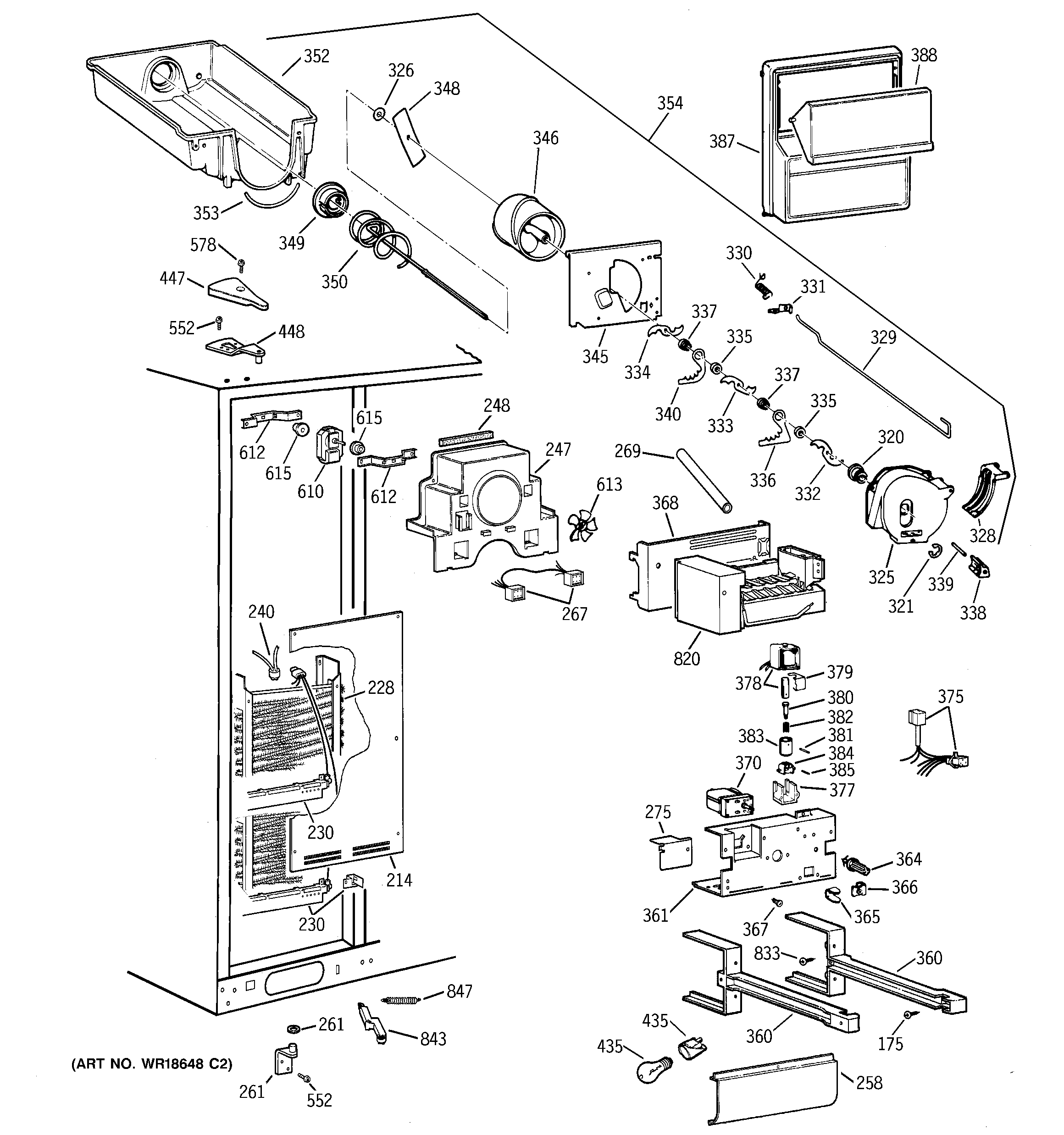 GE TPJ24PRBGBB freezer section diagram