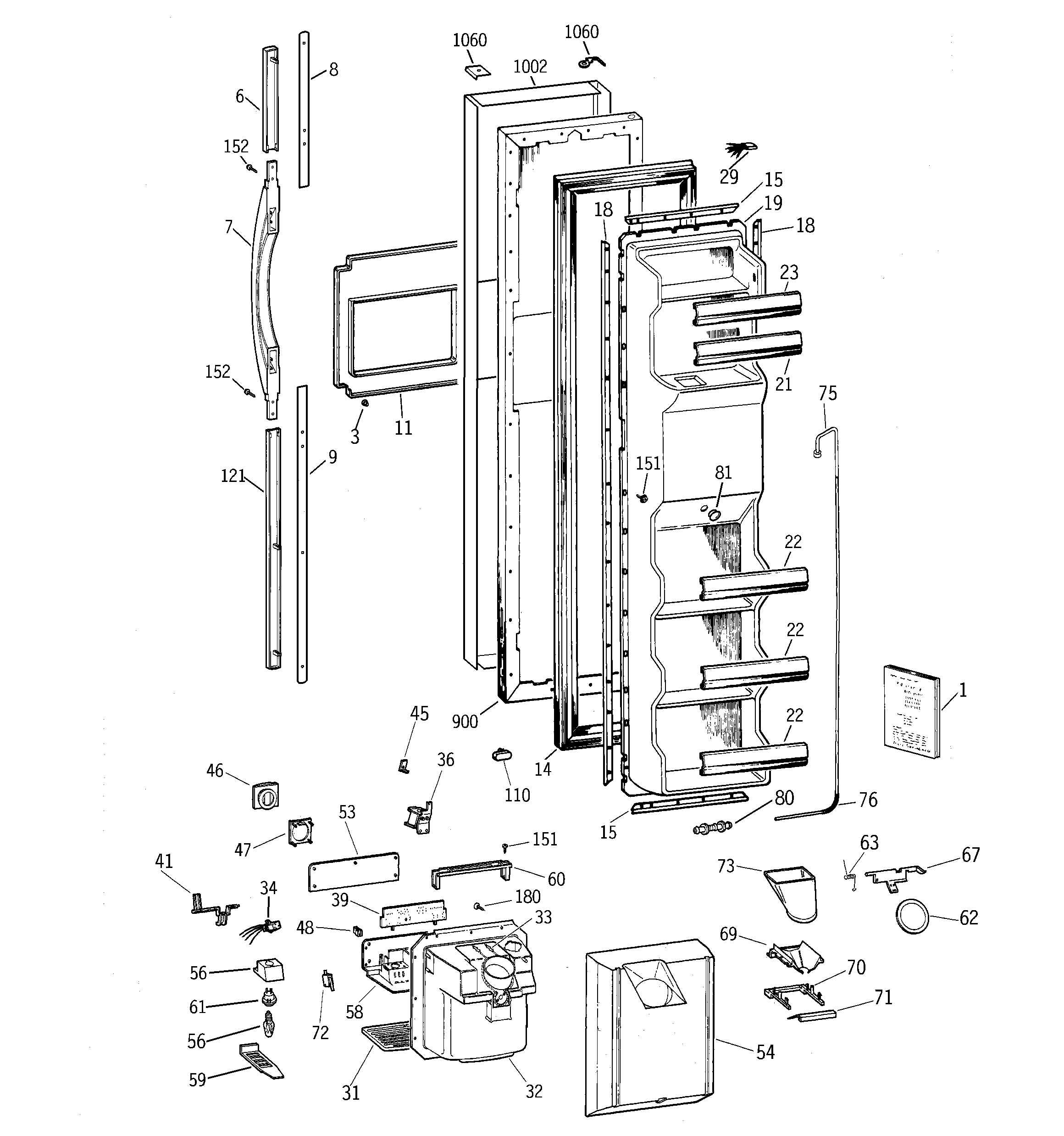 GE TFG25PRBEBS freezer door diagram