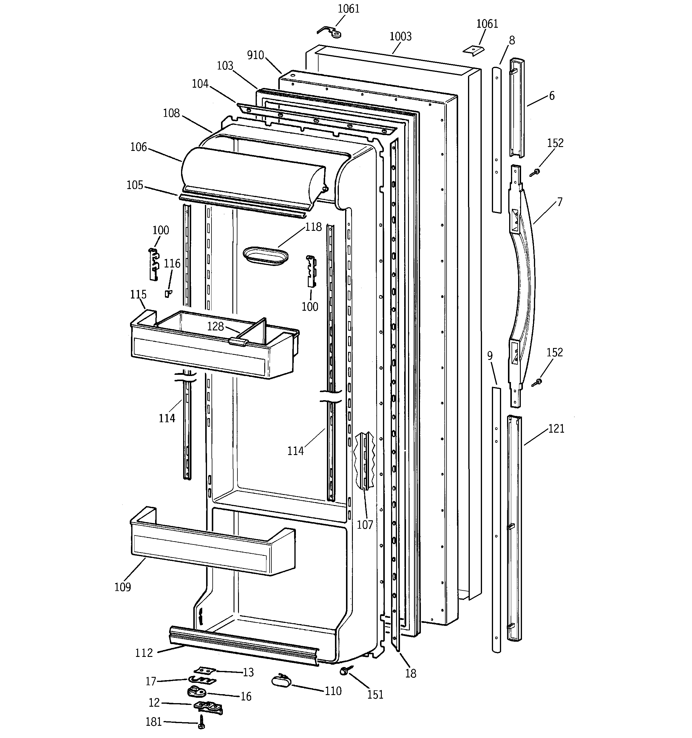 GE TFG25PRBEBS fresh food door diagram