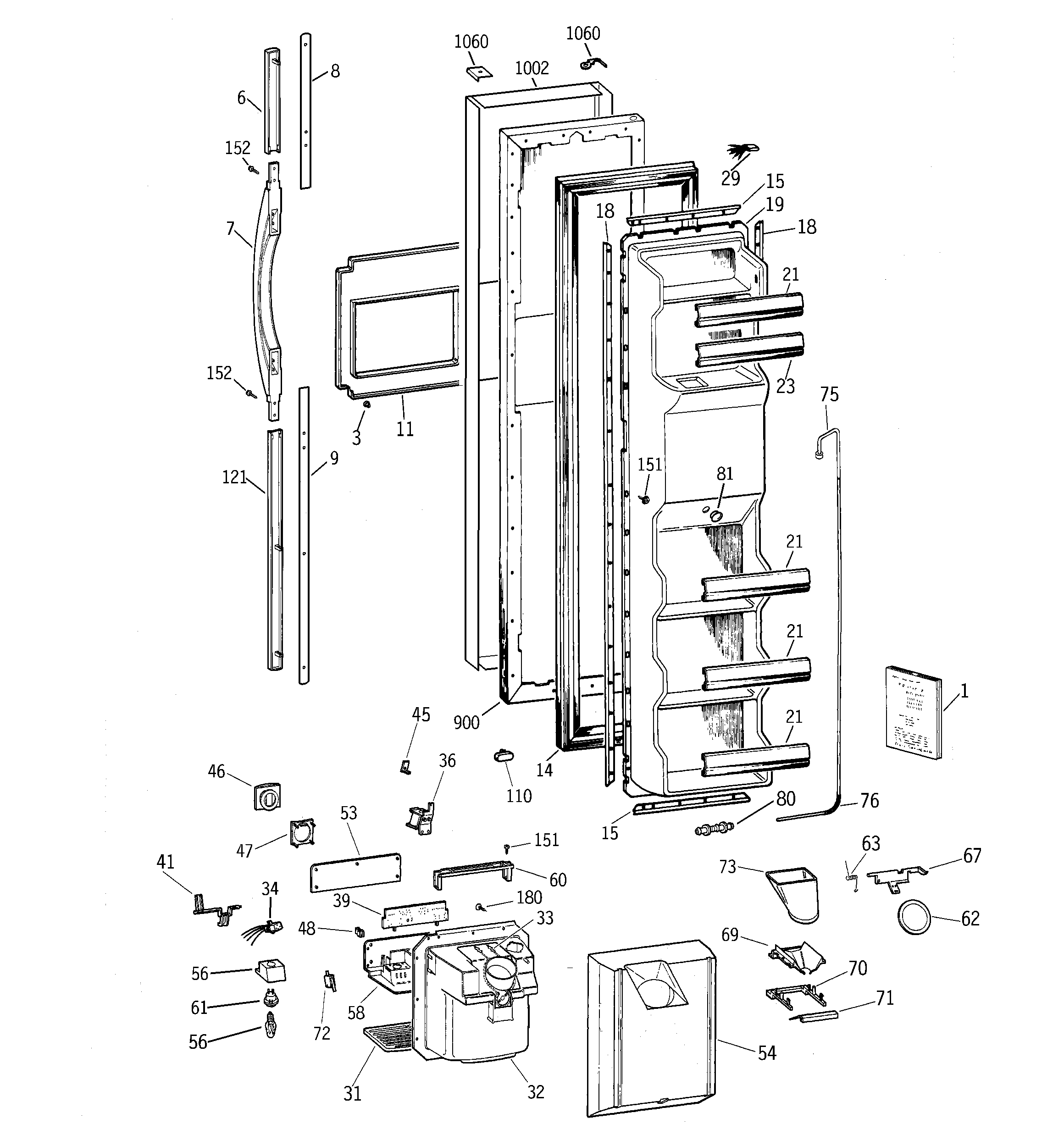 GE TFM25CRBEBS freezer door diagram