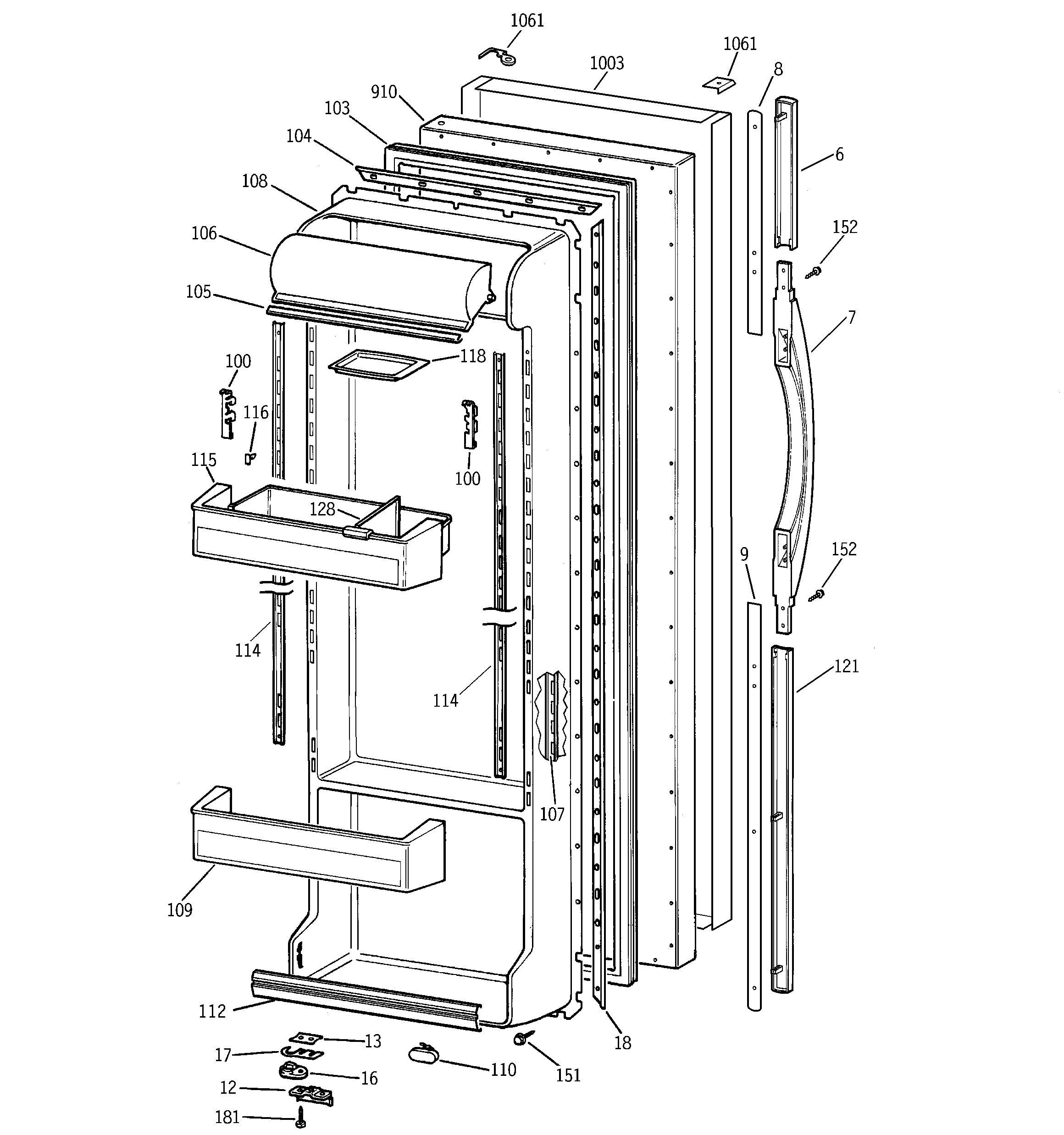 GE TFM25CRBEBS fresh food door diagram
