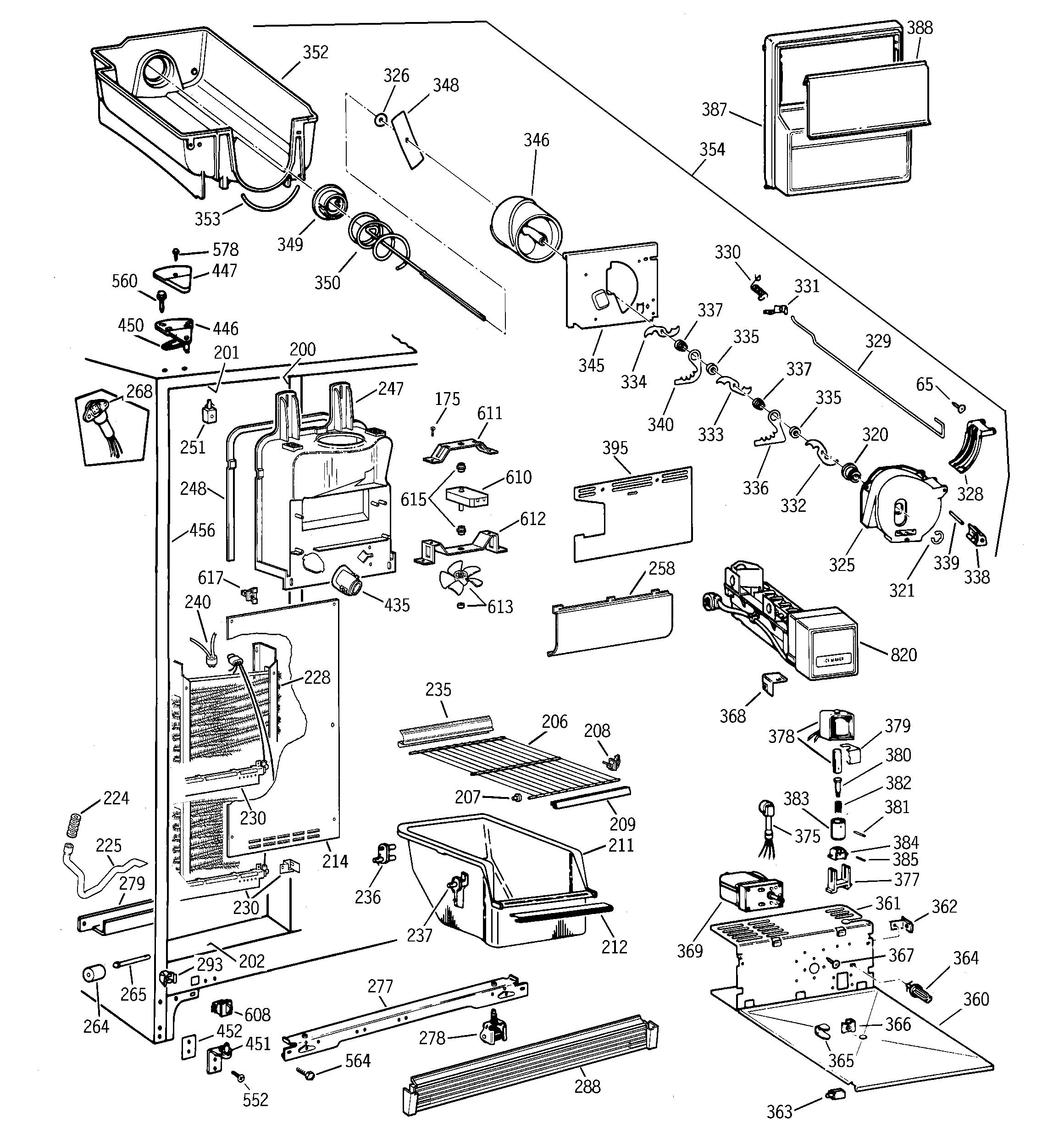 GE TFM25CRBEBS freezer section diagram