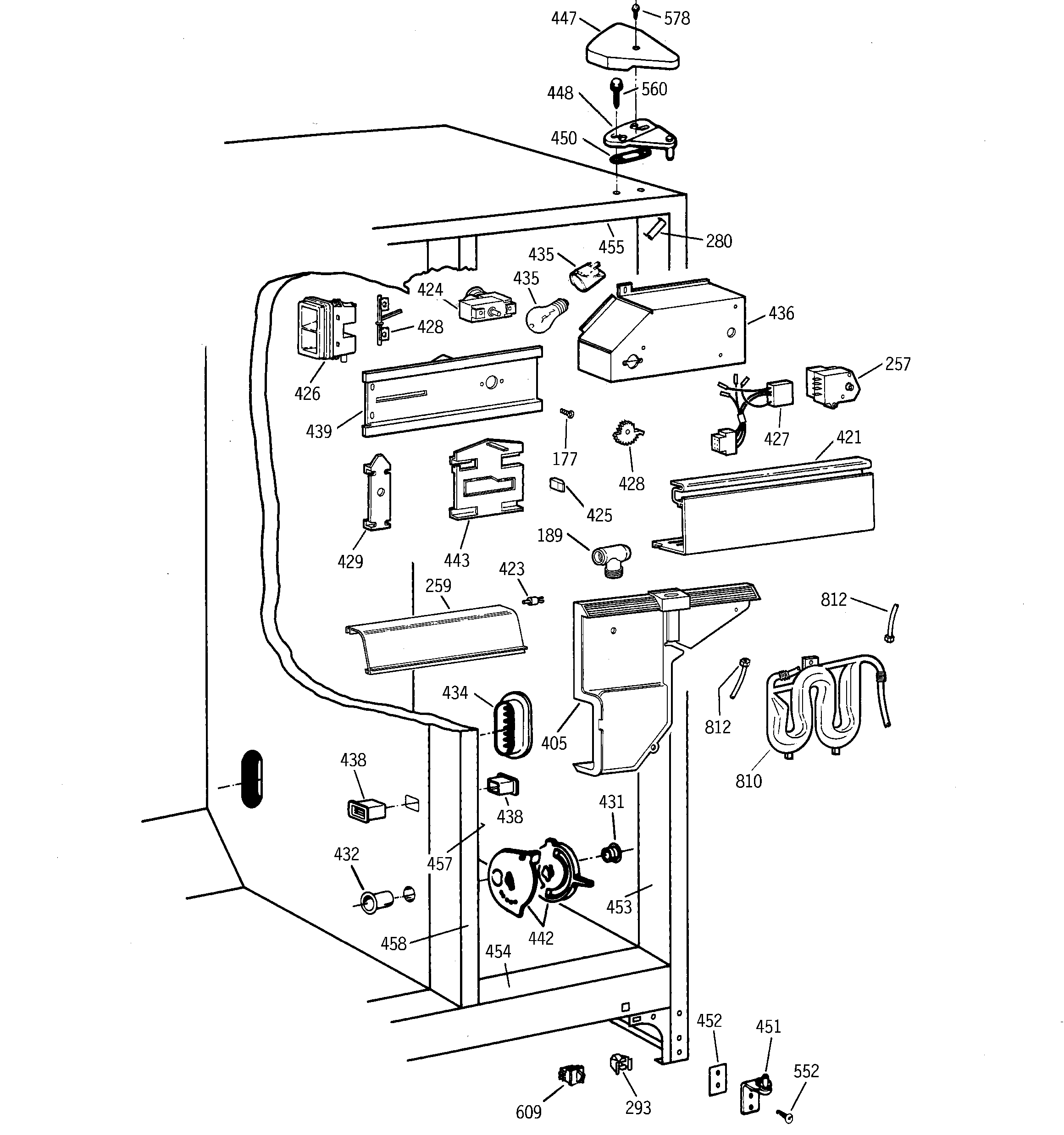 GE TFM25PRBEBS fresh food section diagram
