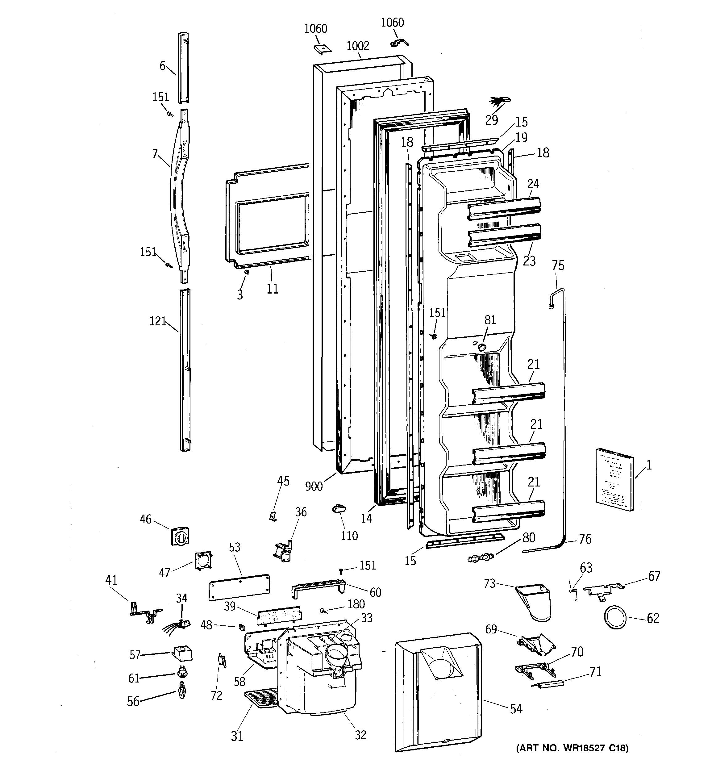 GE TFS22PPBEBS freezer door diagram