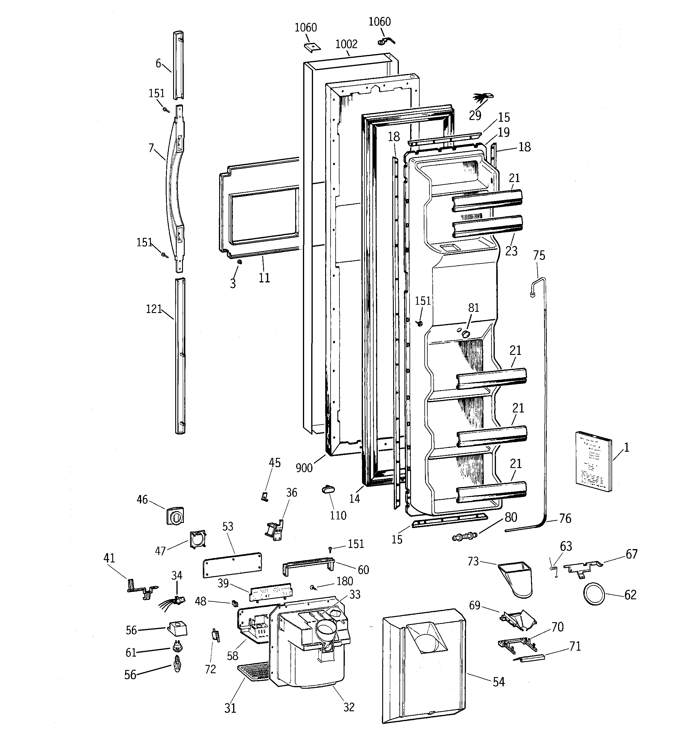 GE TFS25PPBEBS freezer door diagram