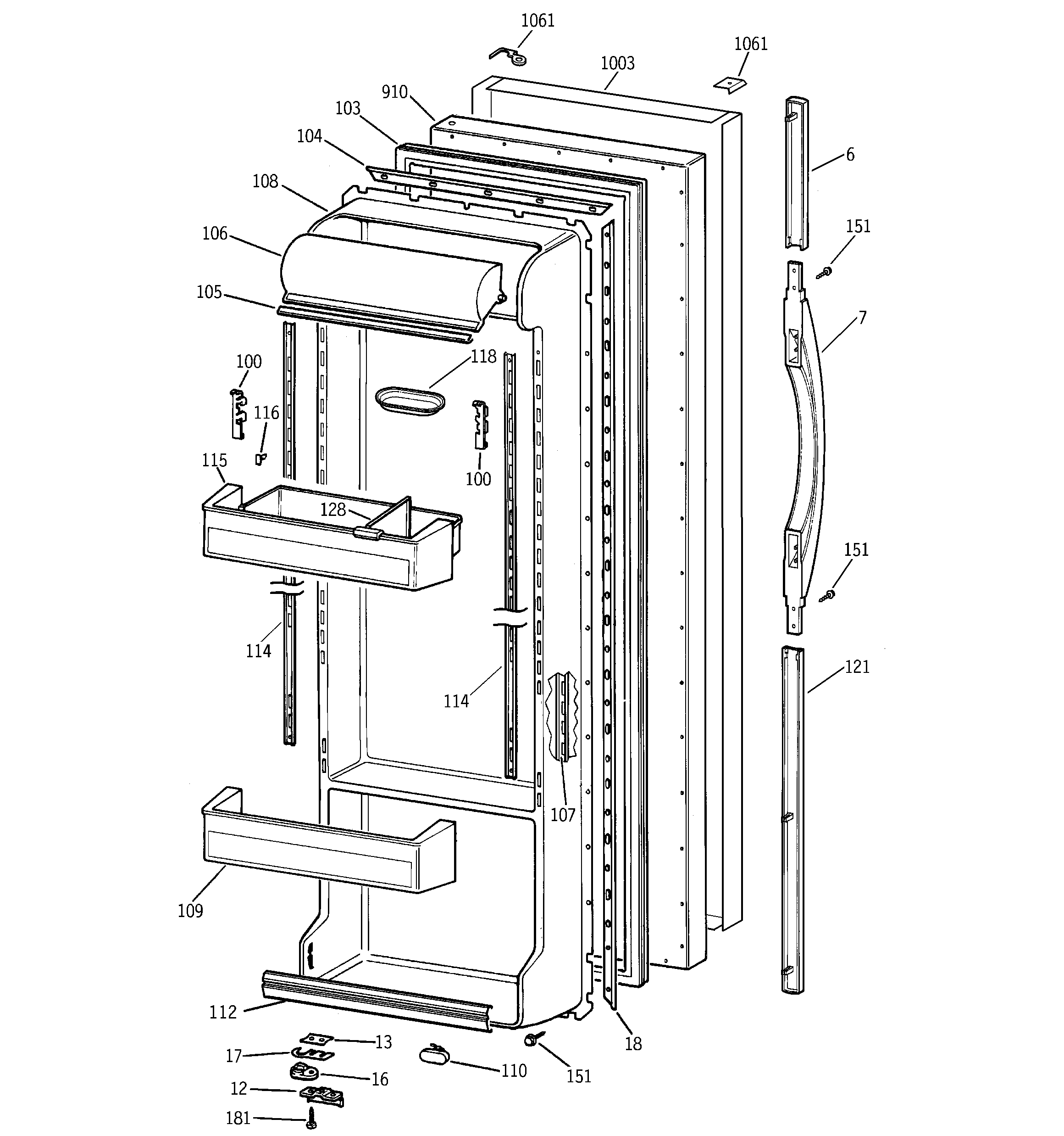 GE TFS25PPBEBS fresh food door diagram
