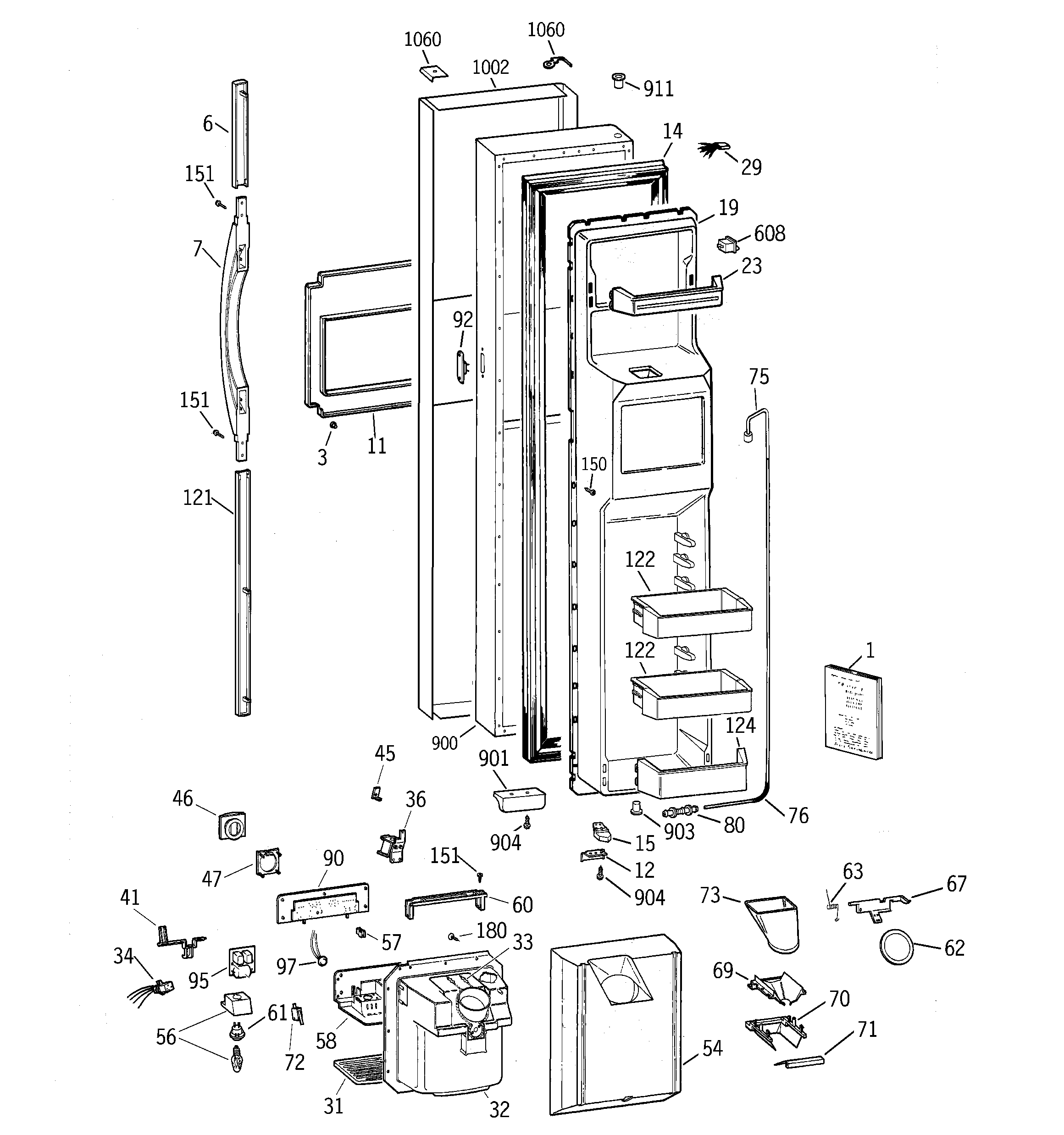 GE TFS28PBBBBS freezer door diagram