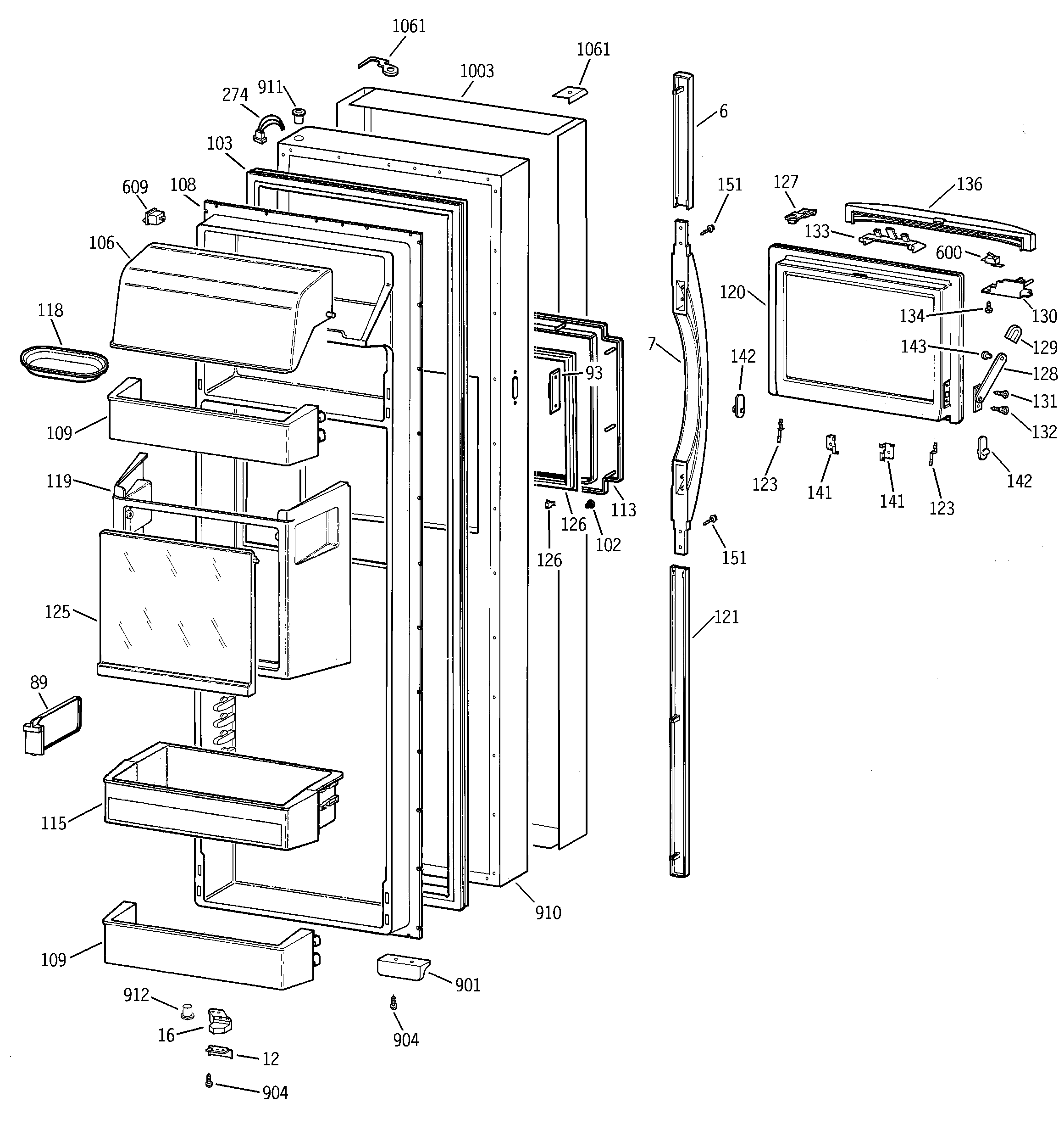 GE TFS28PBBBBS fresh food door diagram