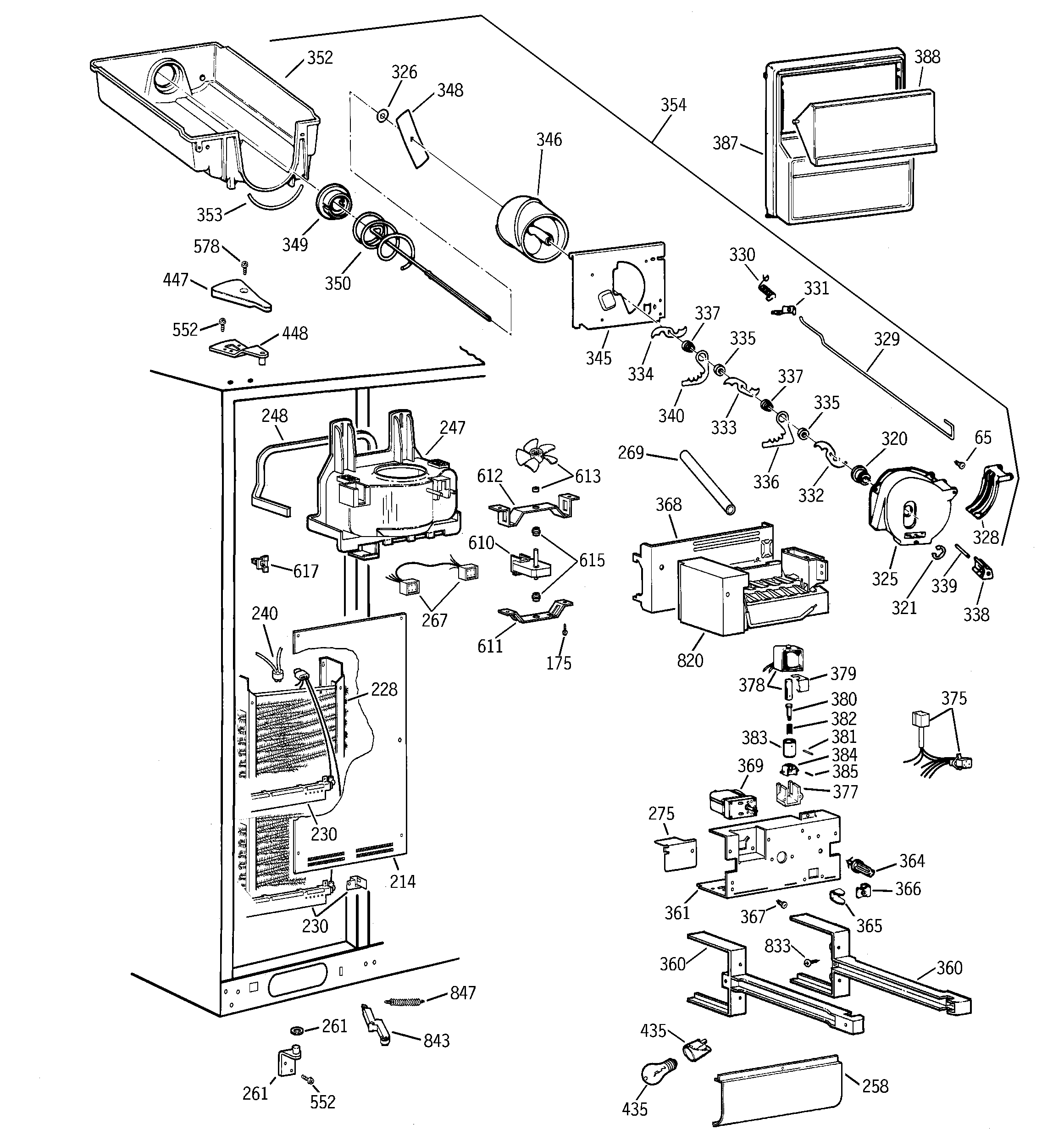 GE TFS28PBBBBS freezer section diagram