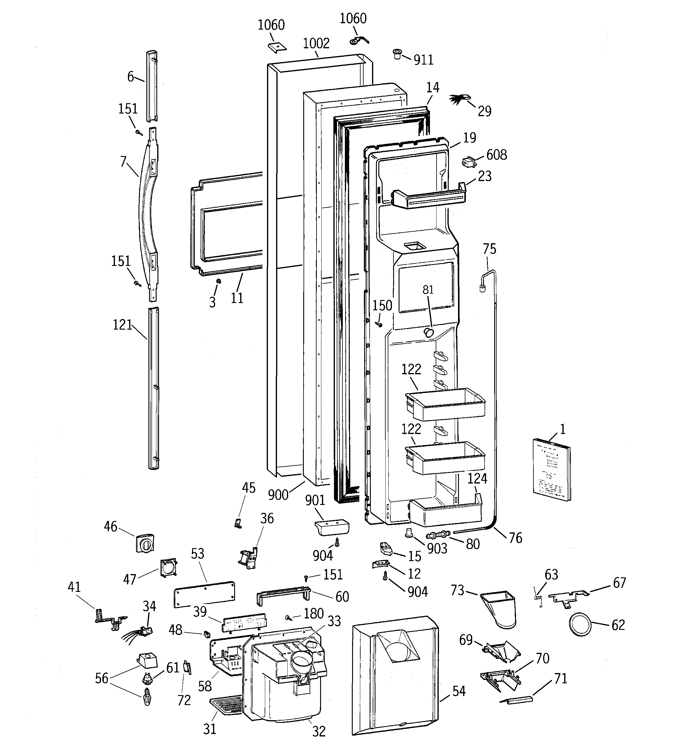 GE TFS28PPBBBS freezer door diagram