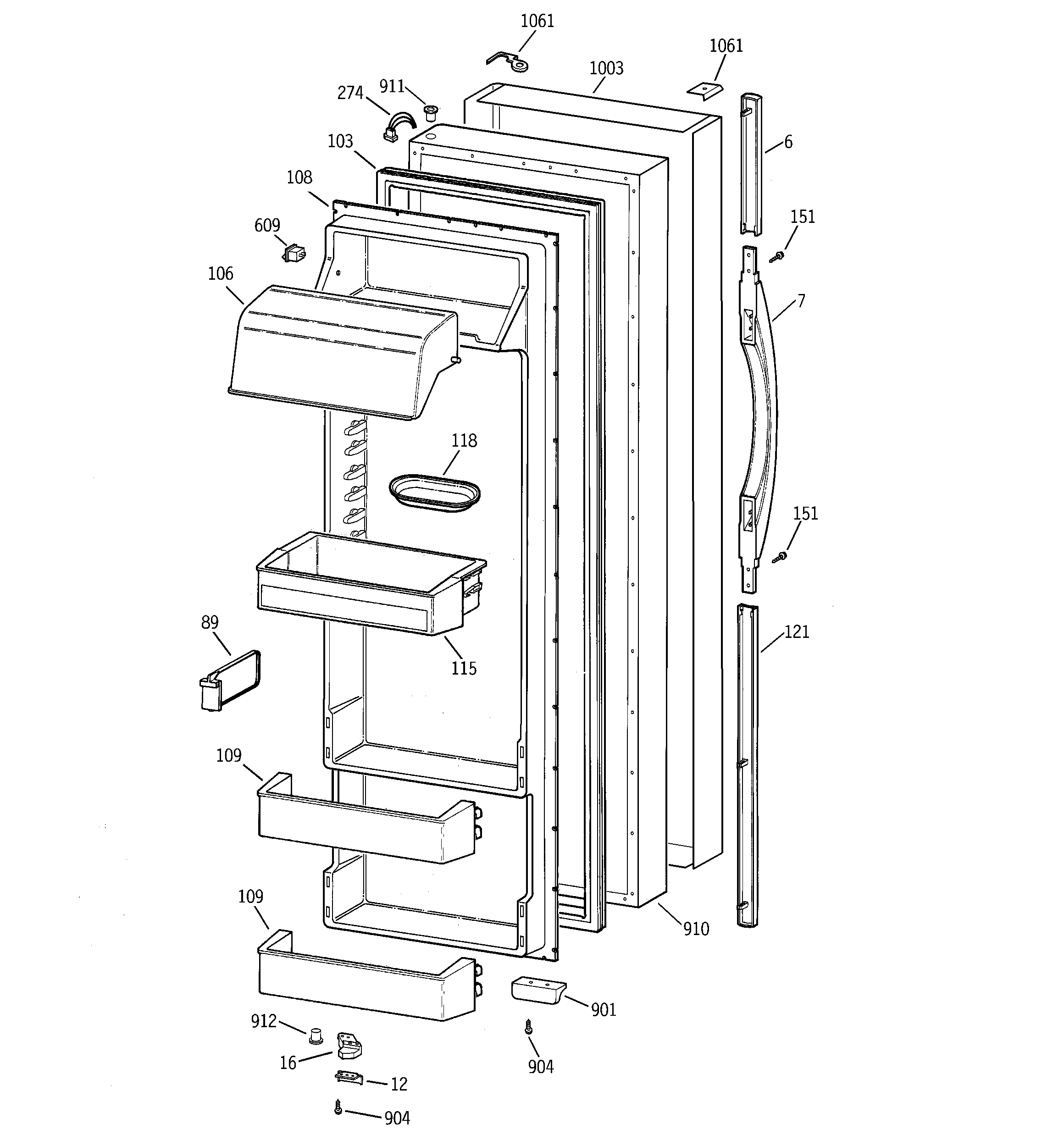 GE TFS28PPBBBS fresh food door diagram